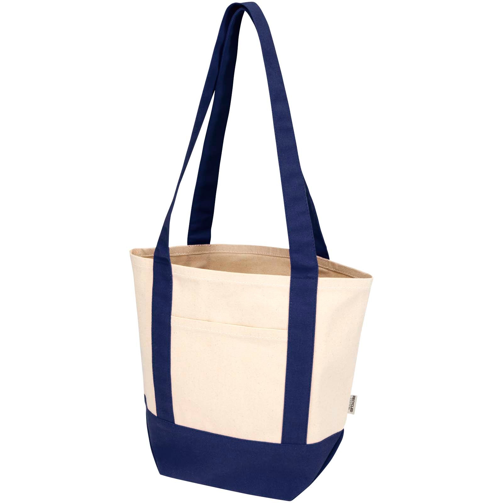 Sam 320 g/m² Mini-Tragetasche aus GRS recycelter Baumwolle – Navy und Natur