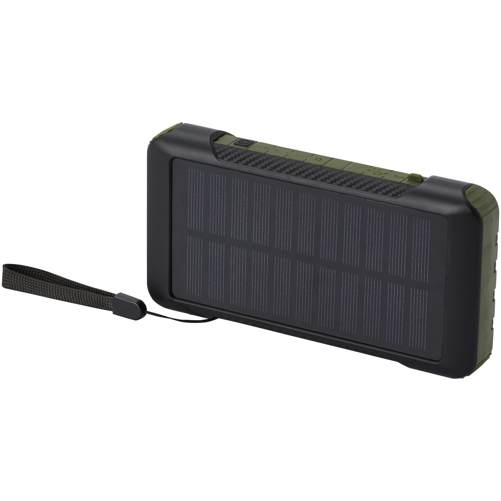 Soldy 10.000 mAh Solardynamo-Powerbank aus recyceltem GRS Kunststoff – Armeegrün