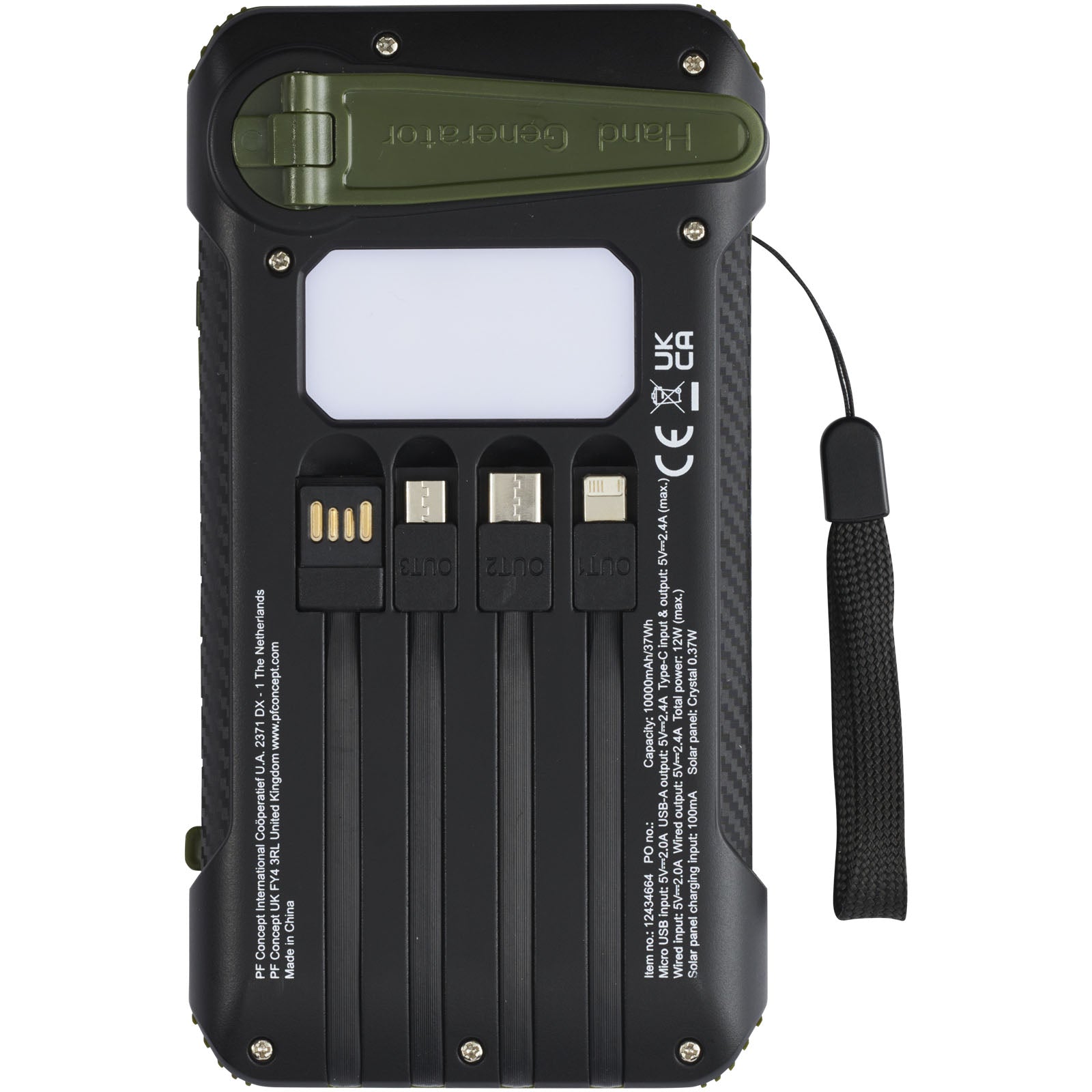 Soldy 10.000 mAh Solardynamo-Powerbank aus recyceltem GRS Kunststoff
