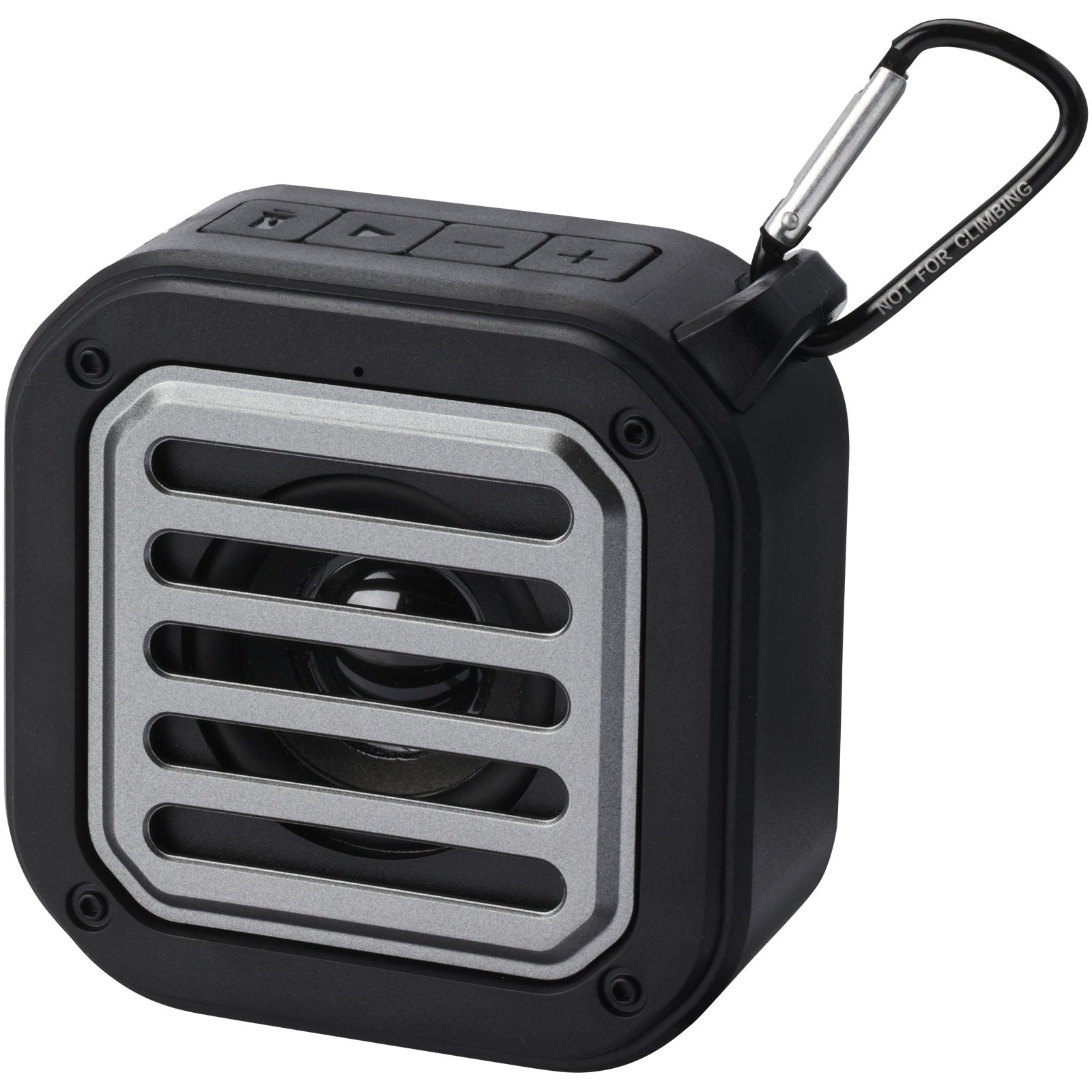 Solo 3W IPX5 Solar Bluetooth®-Lautsprecher aus recyceltem RCS Kunststoff mit Karabinerhaken – Schwarz