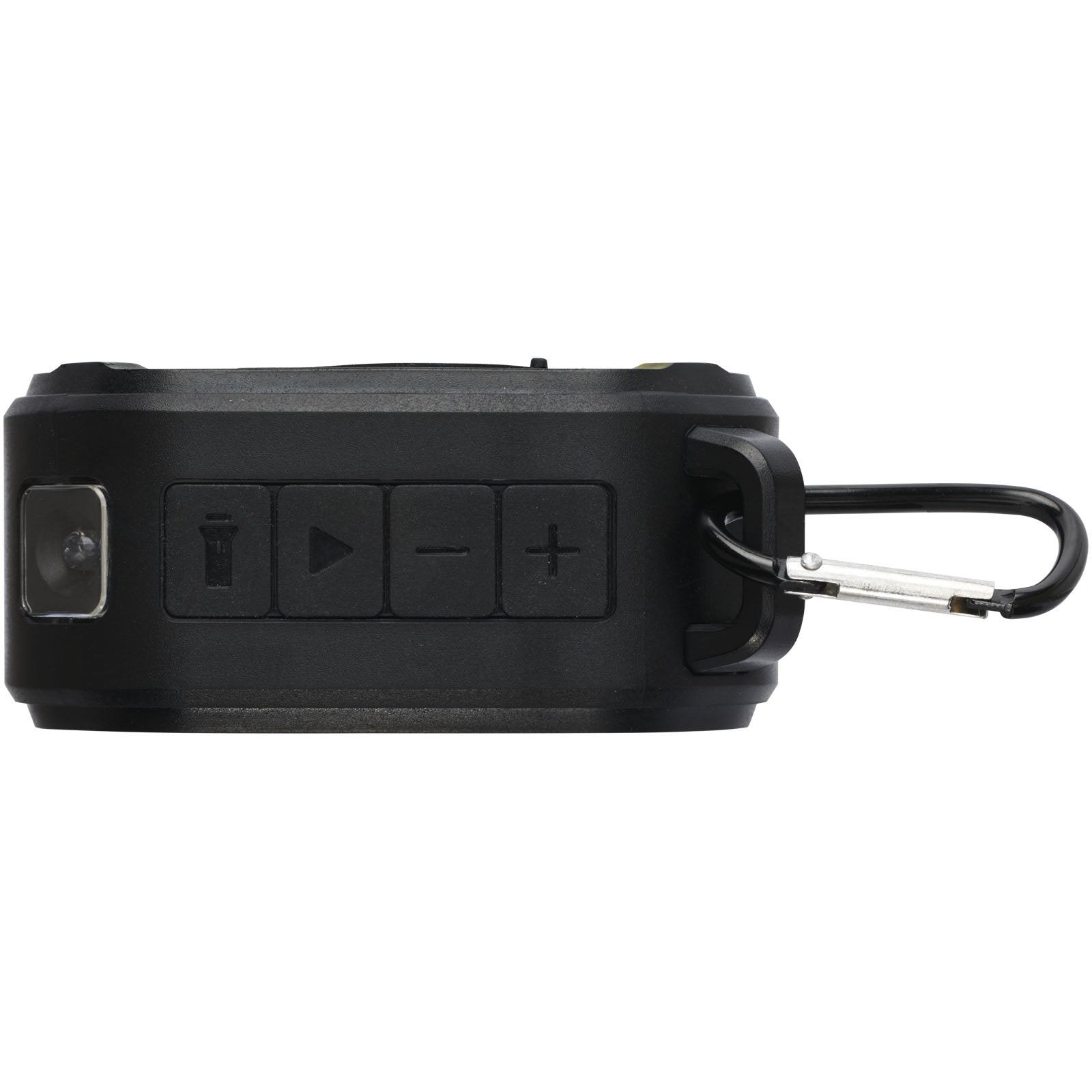 Solo 3W IPX5 Solar Bluetooth®-Lautsprecher aus recyceltem RCS Kunststoff mit Karabinerhaken