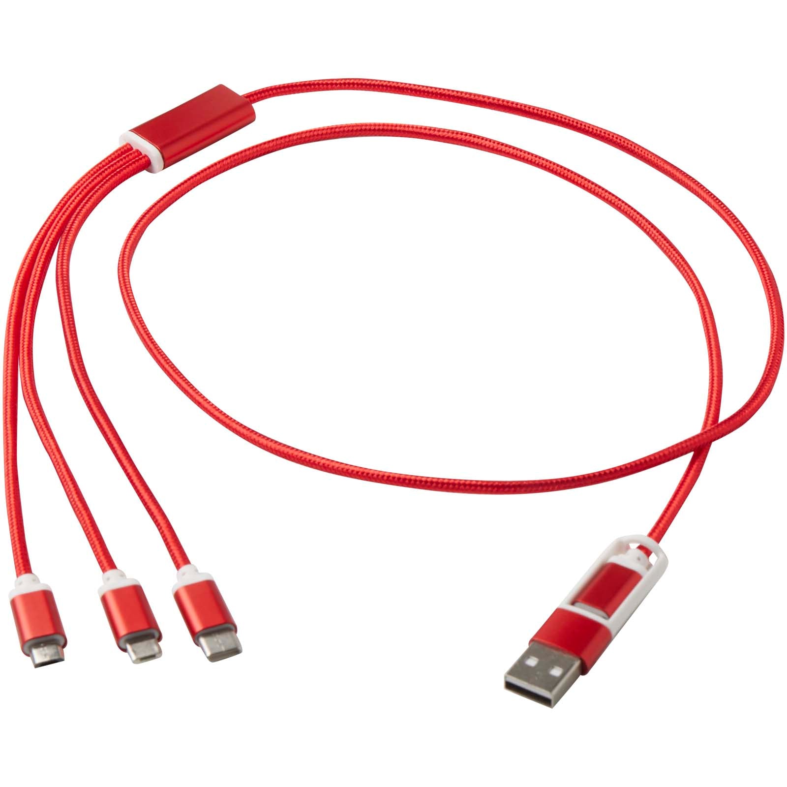 Versatile 5-in-1 Ladekabel aus recyceltem Aluminium – Rot