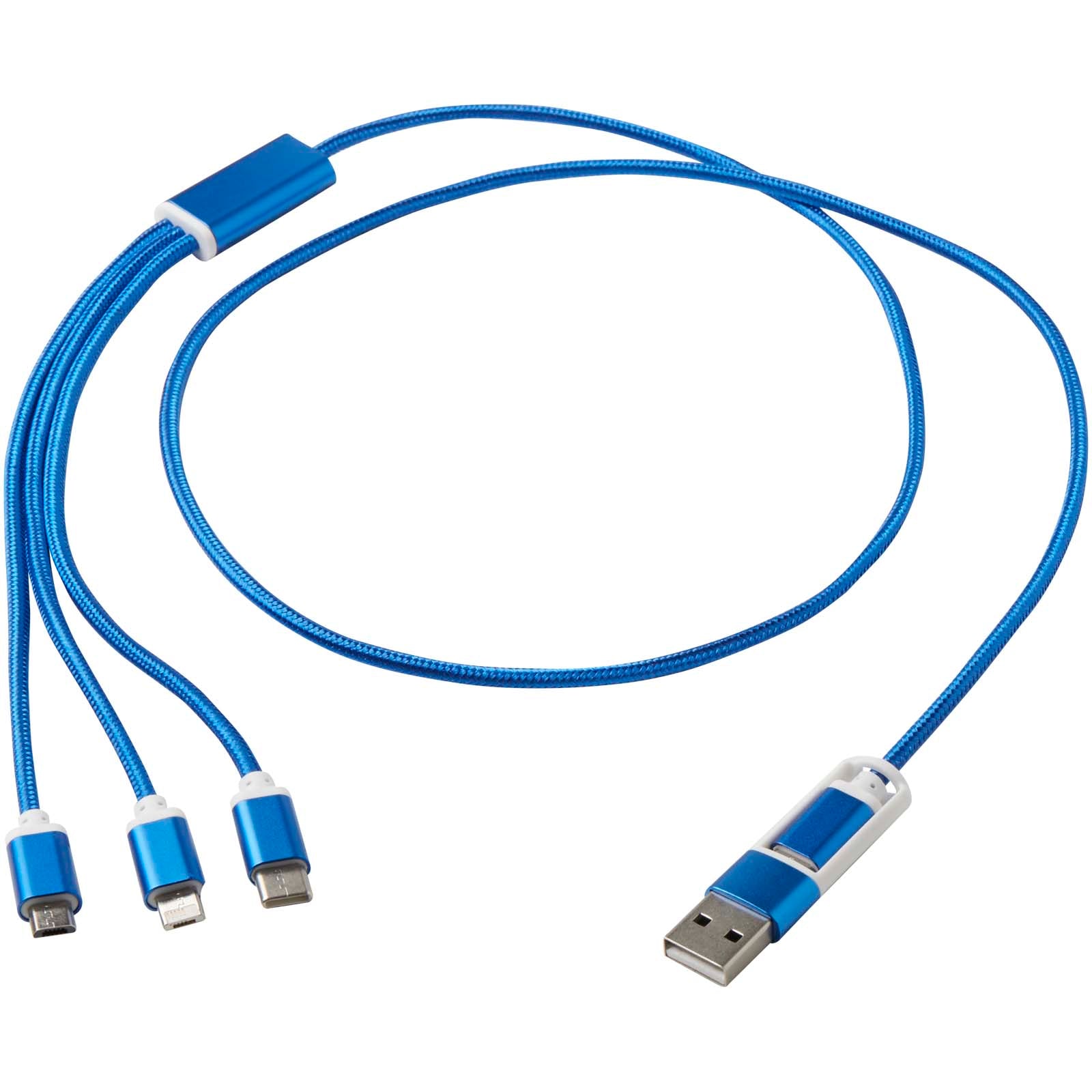 Versatile 5-in-1 Ladekabel aus recyceltem Aluminium – Royalblau