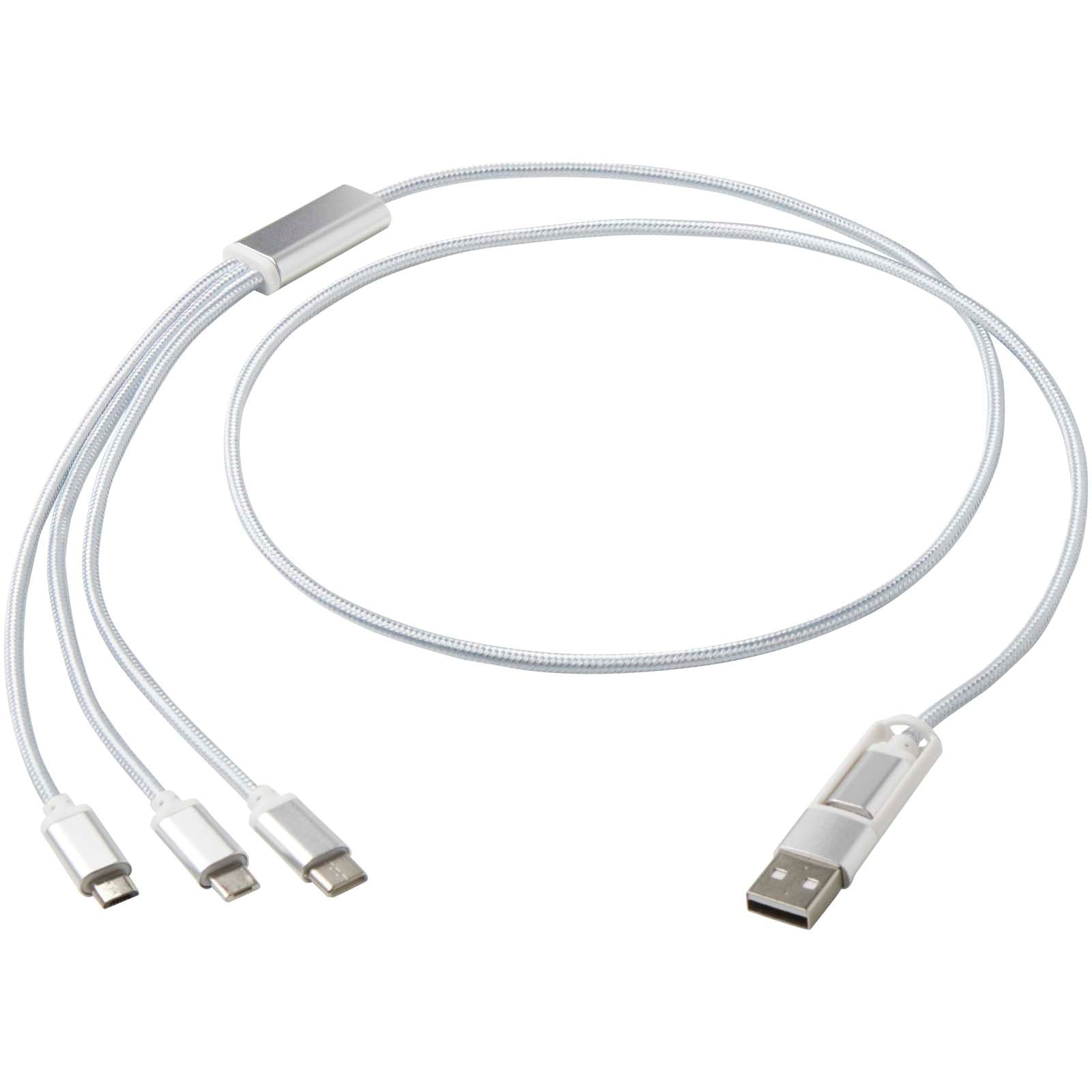 Versatile 5-in-1 Ladekabel aus recyceltem Aluminium – Silber