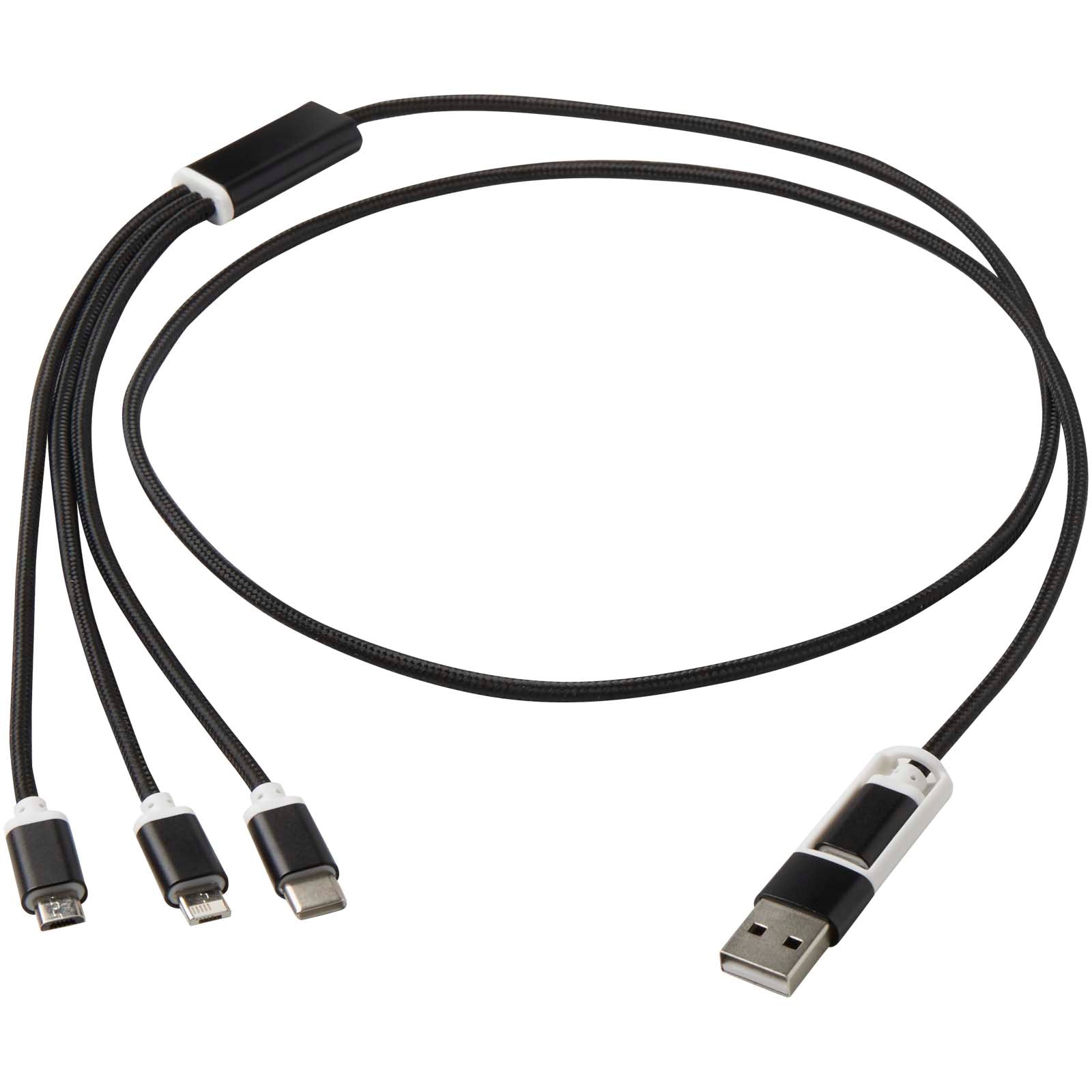 Versatile 5-in-1 Ladekabel aus recyceltem Aluminium – Schwarz