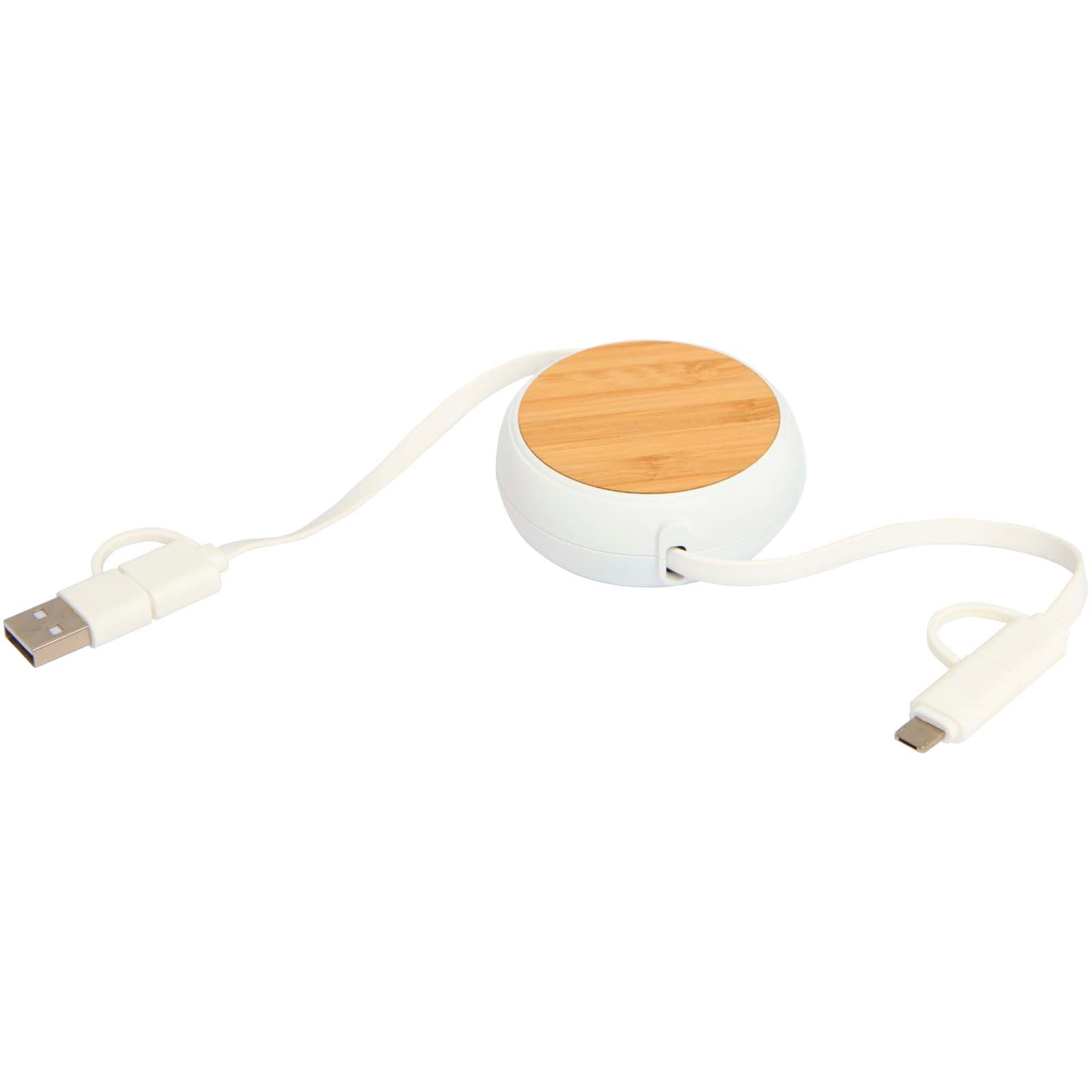 Chechia 100cm 5-in-1 Kabel aus recyceltem Kunststoff, einziehbar, für Datenübertragung und 45W Schnellladung mit Bambusdetail