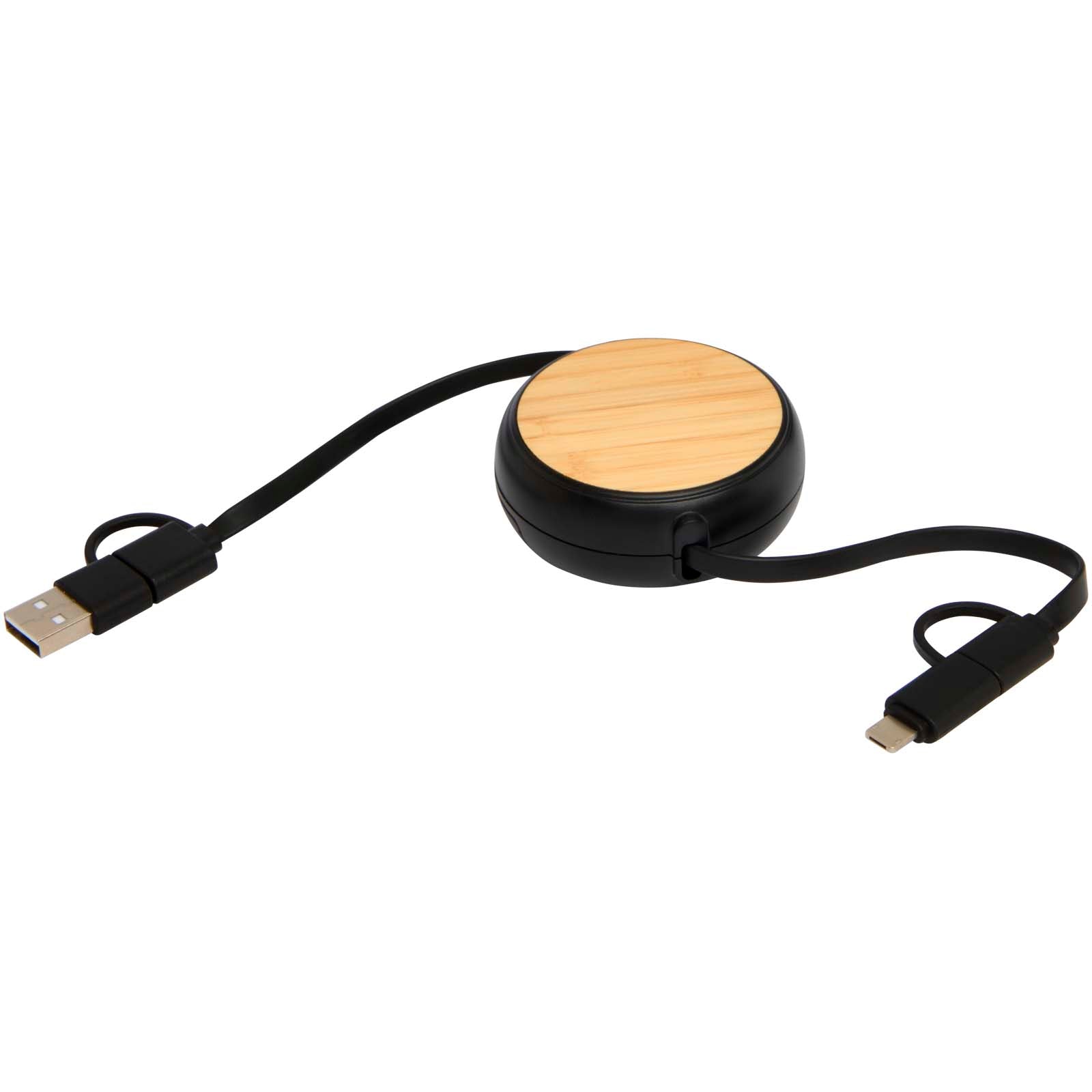 Chechia 100cm 5-in-1 Kabel aus recyceltem Kunststoff, einziehbar, für Datenübertragung und 45W Schnellladung mit Bambusdetail