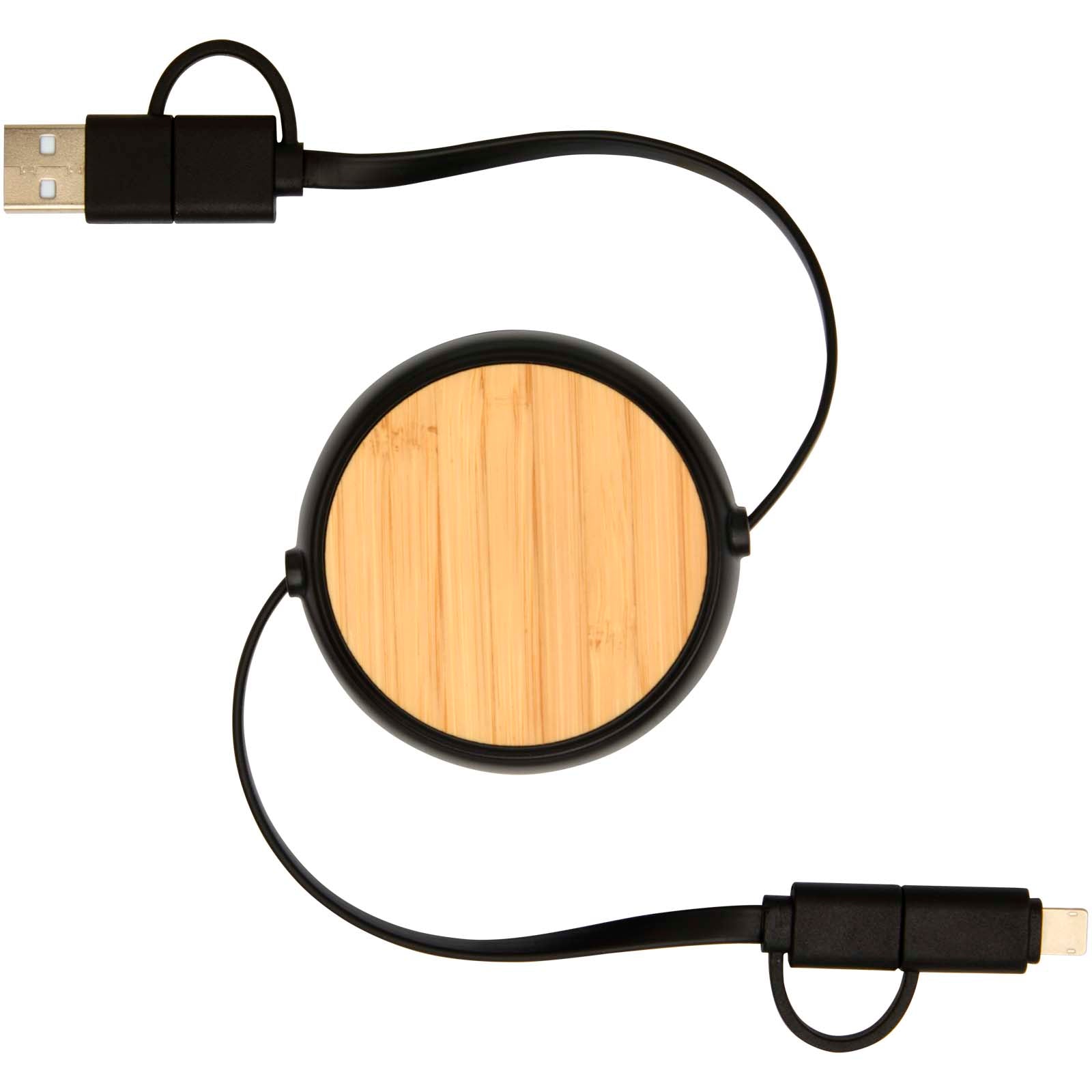 Chechia 100cm 5-in-1 Kabel aus recyceltem Kunststoff, einziehbar, für Datenübertragung und 45W Schnellladung mit Bambusdetail