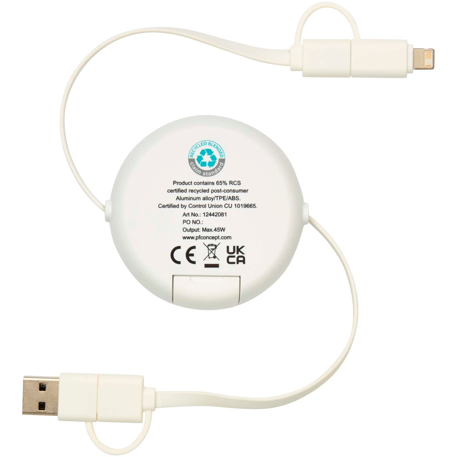 Alasia 100 cm 5-in-1 Kabel aus recyceltem Kunststoff und Aluminium, einziehbar, für Datenübertragung und mit 45W Schnellladun