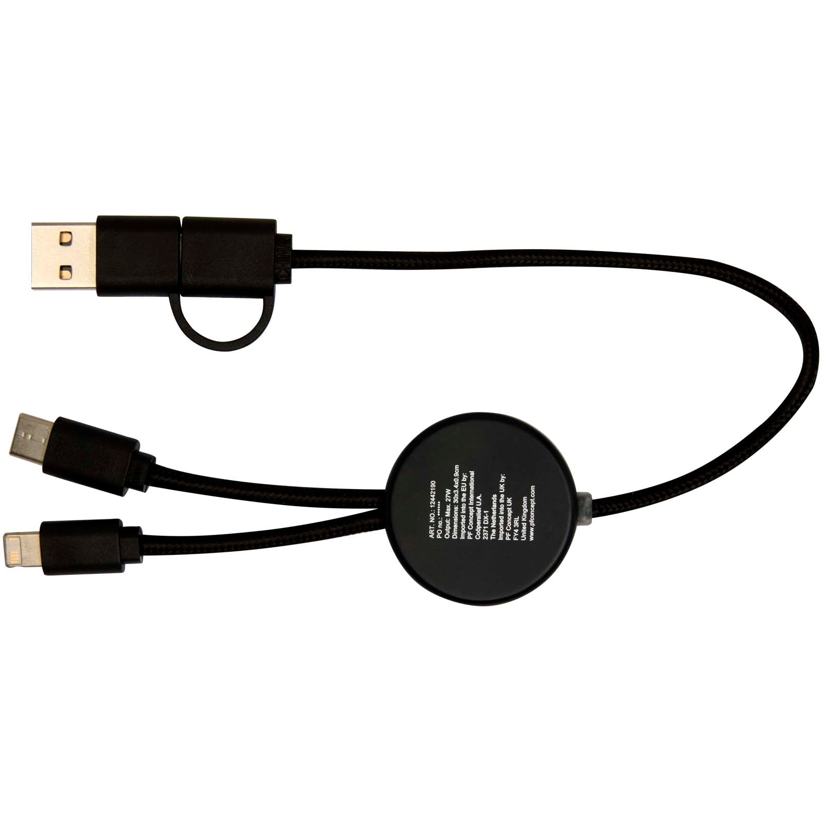 Chechia 30 cm 5-in-1 Kabel aus recyceltem Kunststoff für Datenübertragung und 27W Schnellladung mit Bambusdetails