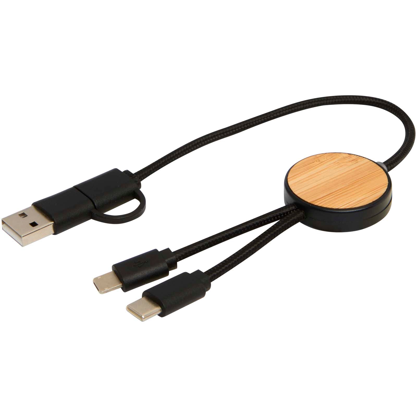Chechia 30 cm 5-in-1 Kabel aus recyceltem Kunststoff für Datenübertragung und 27W Schnellladung mit Bambusdetails