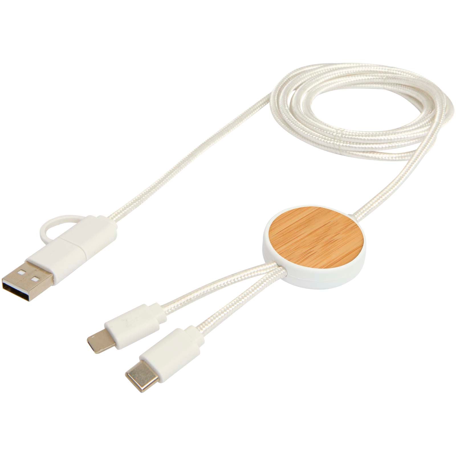 Chechia 150 cm 5-in-1 Kabel aus recyceltem Kunststoff für Datenübertragung und 27W Schnellladung mit Bambusdetails