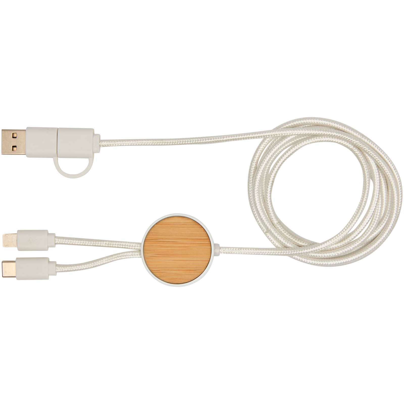 Chechia 150 cm 5-in-1 Kabel aus recyceltem Kunststoff für Datenübertragung und 27W Schnellladung mit Bambusdetails