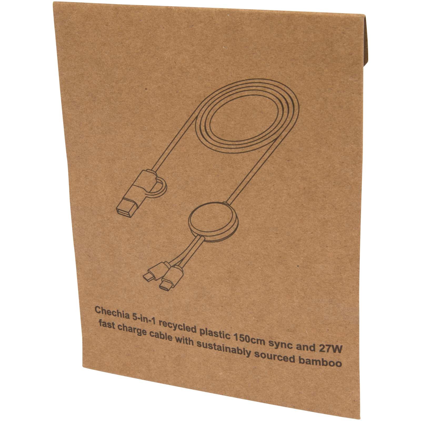 Chechia 150 cm 5-in-1 Kabel aus recyceltem Kunststoff für Datenübertragung und 27W Schnellladung mit Bambusdetails