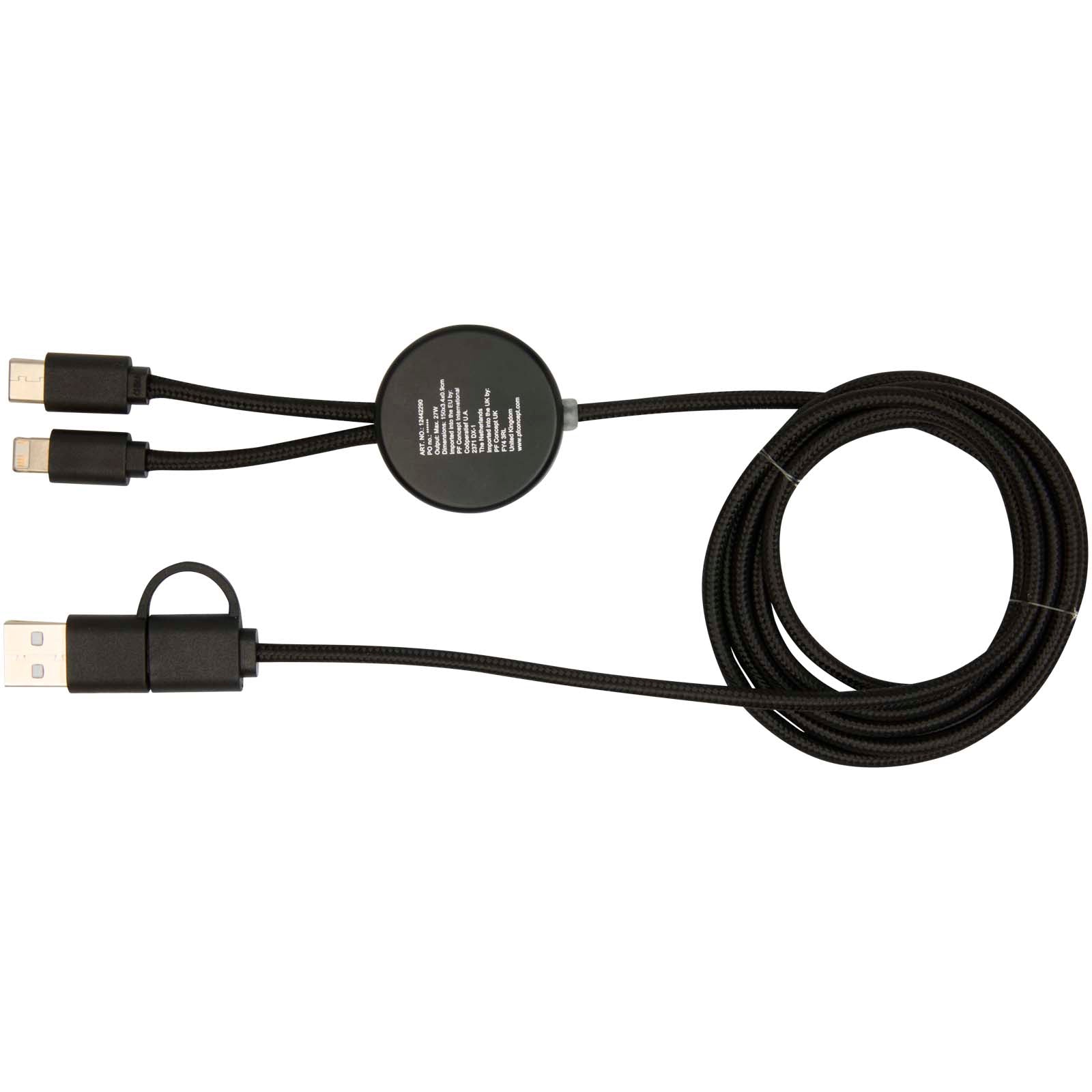 Chechia 150 cm 5-in-1 Kabel aus recyceltem Kunststoff für Datenübertragung und 27W Schnellladung mit Bambusdetails