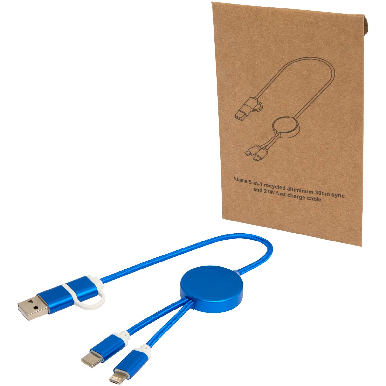 Alasia 30 cm 5-in-1 Kabel aus recyceltem Kunststoff für Datenübertragung und 27W Schnellladung – Royalblau
