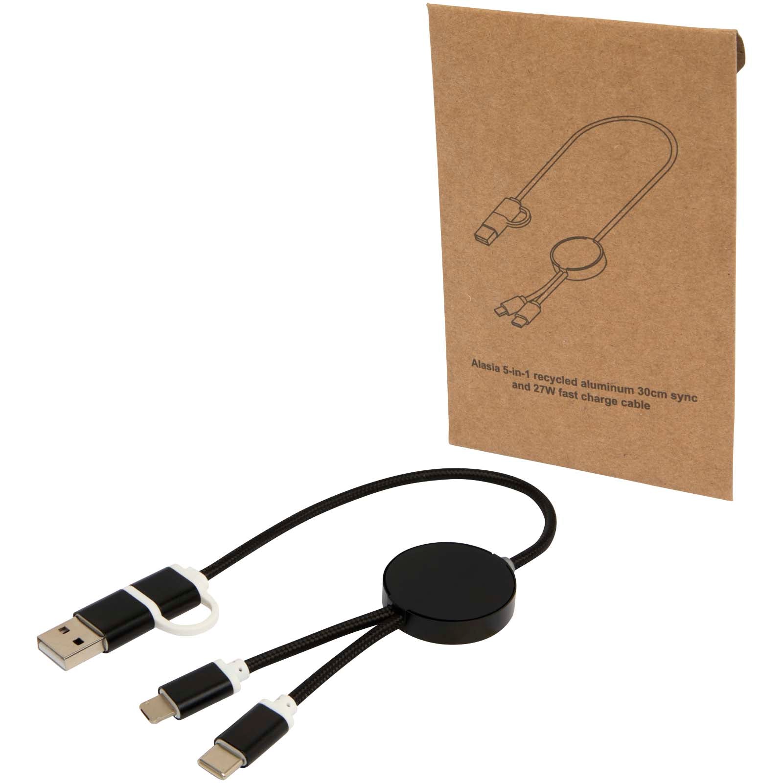 Alasia 30 cm 5-in-1 Kabel aus recyceltem Kunststoff für Datenübertragung und 27W Schnellladung – Schwarz