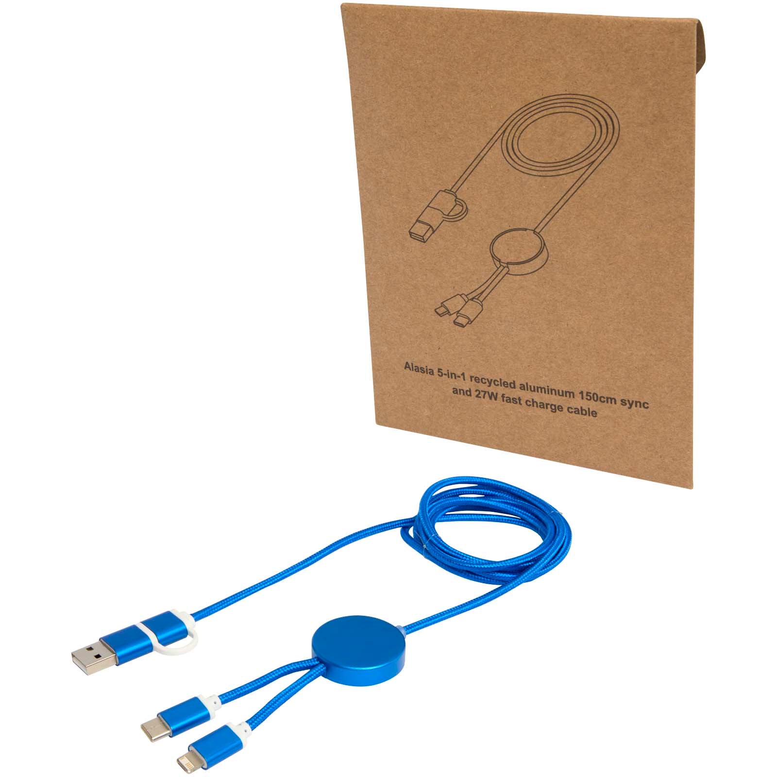 Alasia 150 cm 5-in-1 Kabel aus recyceltem Kunststoff für Datenübertragung und 27W Schnellladung – Royalblau