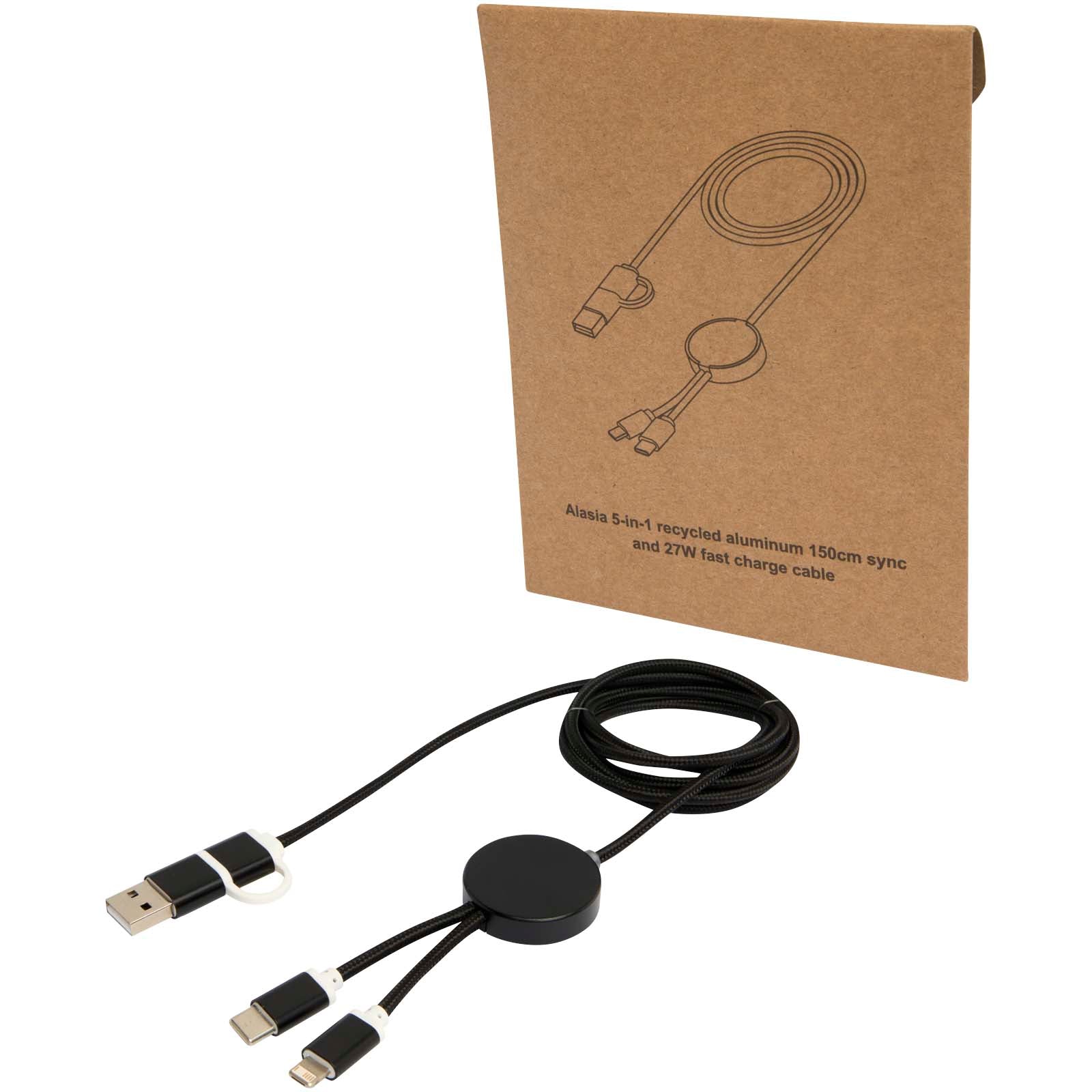 Alasia 150 cm 5-in-1 Kabel aus recyceltem Kunststoff für Datenübertragung und 27W Schnellladung – Schwarz