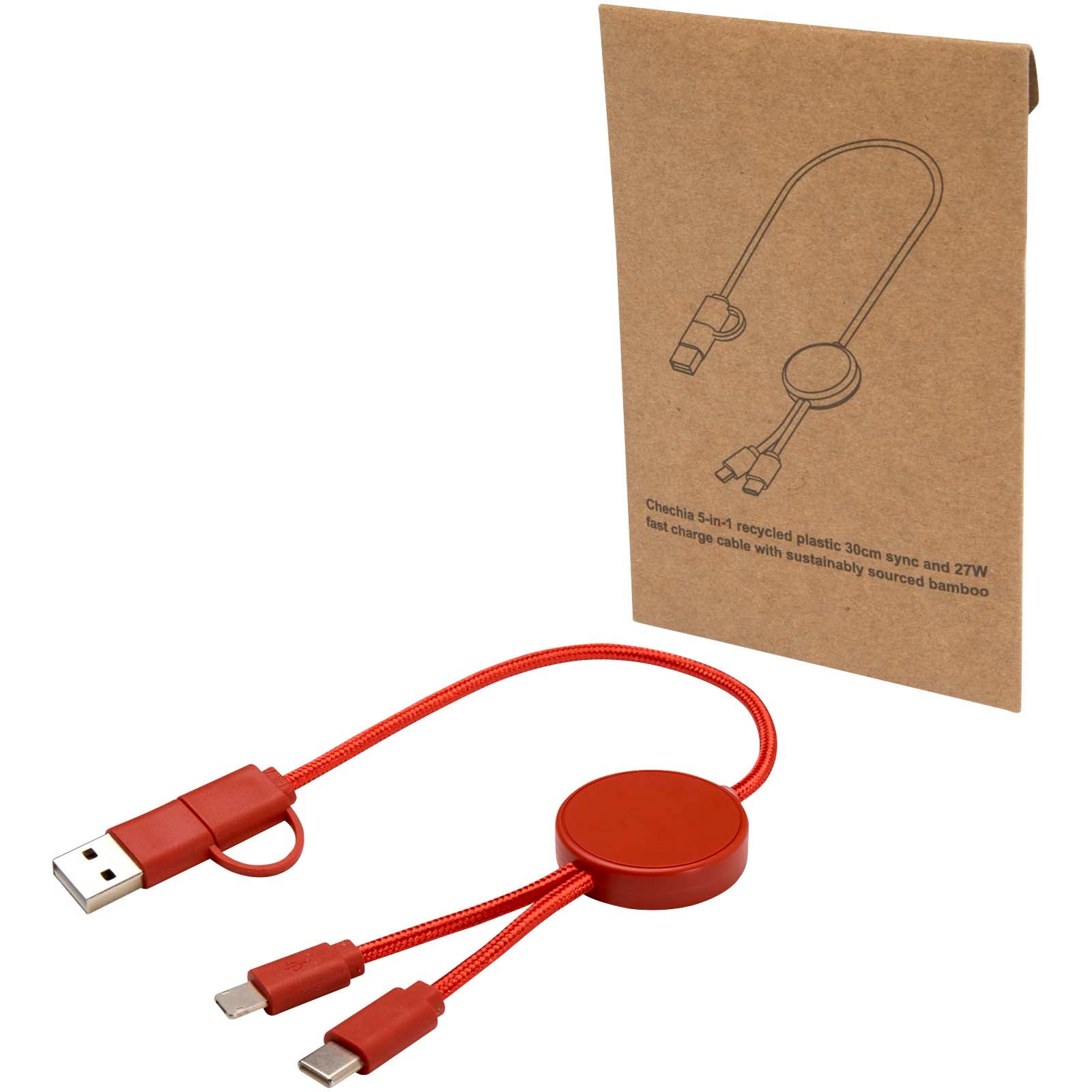 Citala 30 cm 5-in-1 Kabel aus recyceltem Kunststoff für Datenübertragung und 27W Schnellladung – Ziegelstein