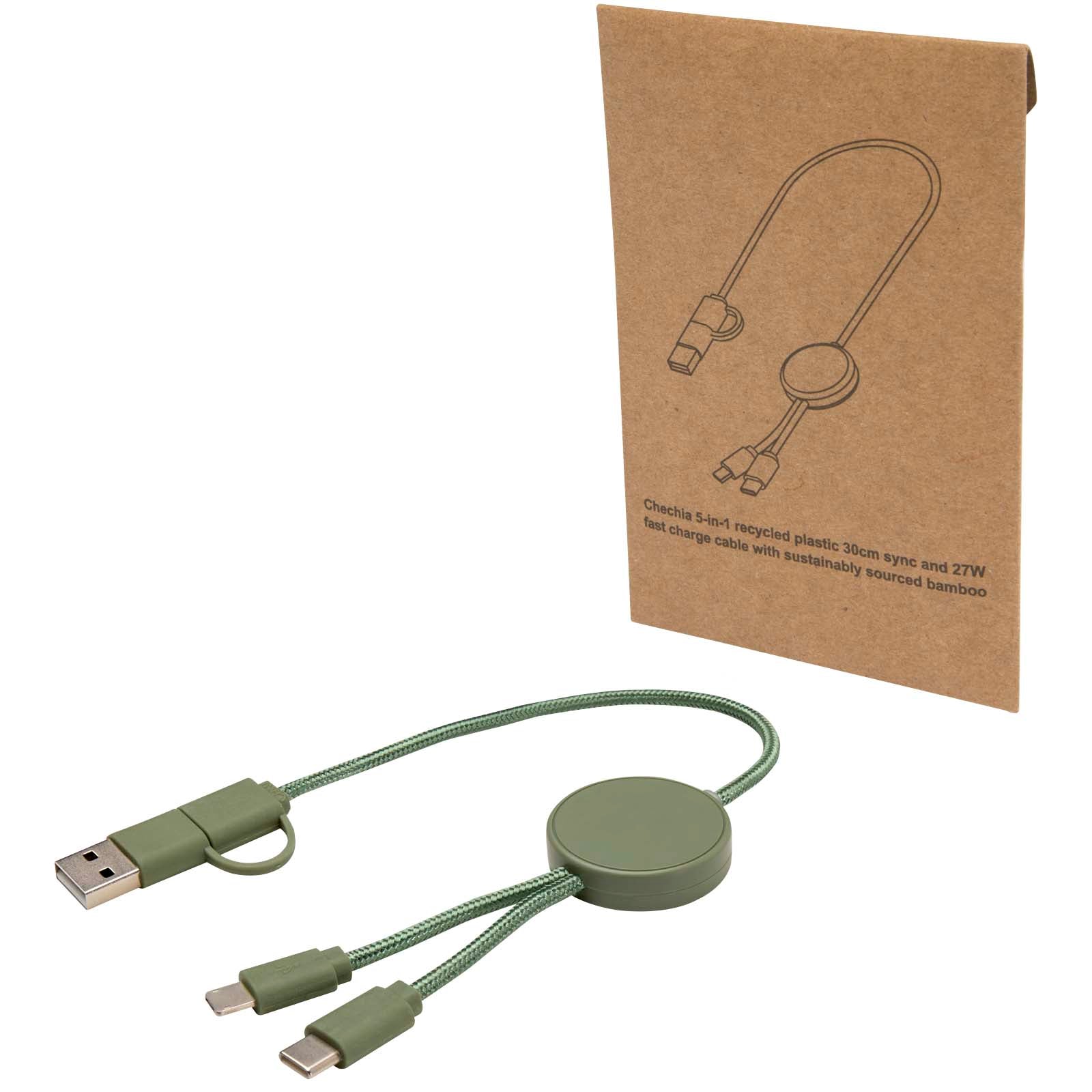 Citala 30 cm 5-in-1 Kabel aus recyceltem Kunststoff für Datenübertragung und 27W Schnellladung – Heather Grün