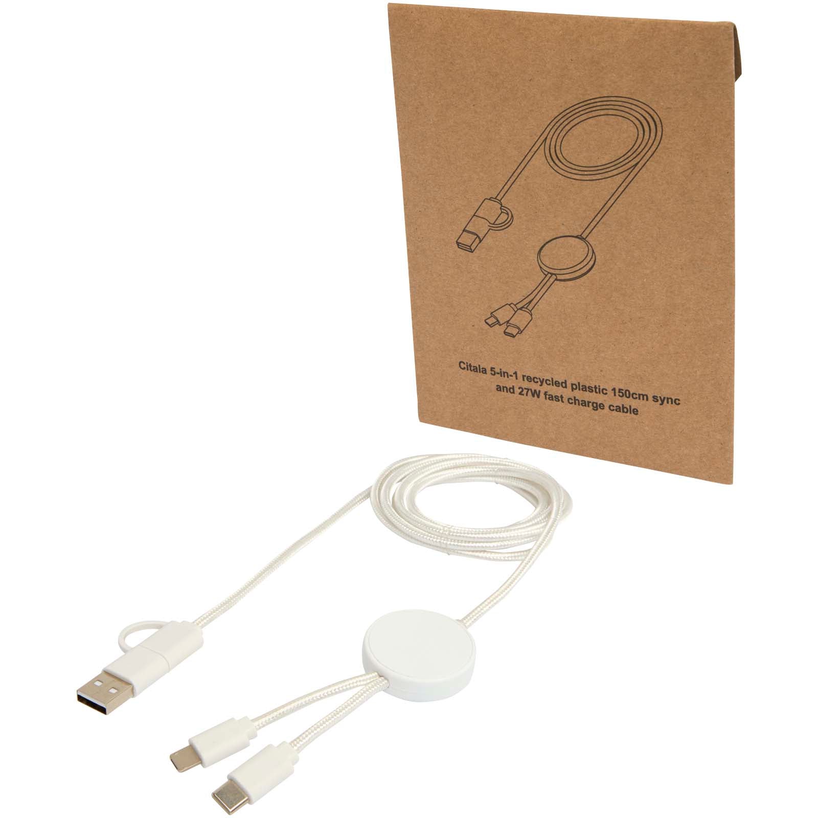 Citala 150 cm 5-in-1 Kabel aus recyceltem Kunststoff für Datenübertragung und 27W Schnellladung – Weiss