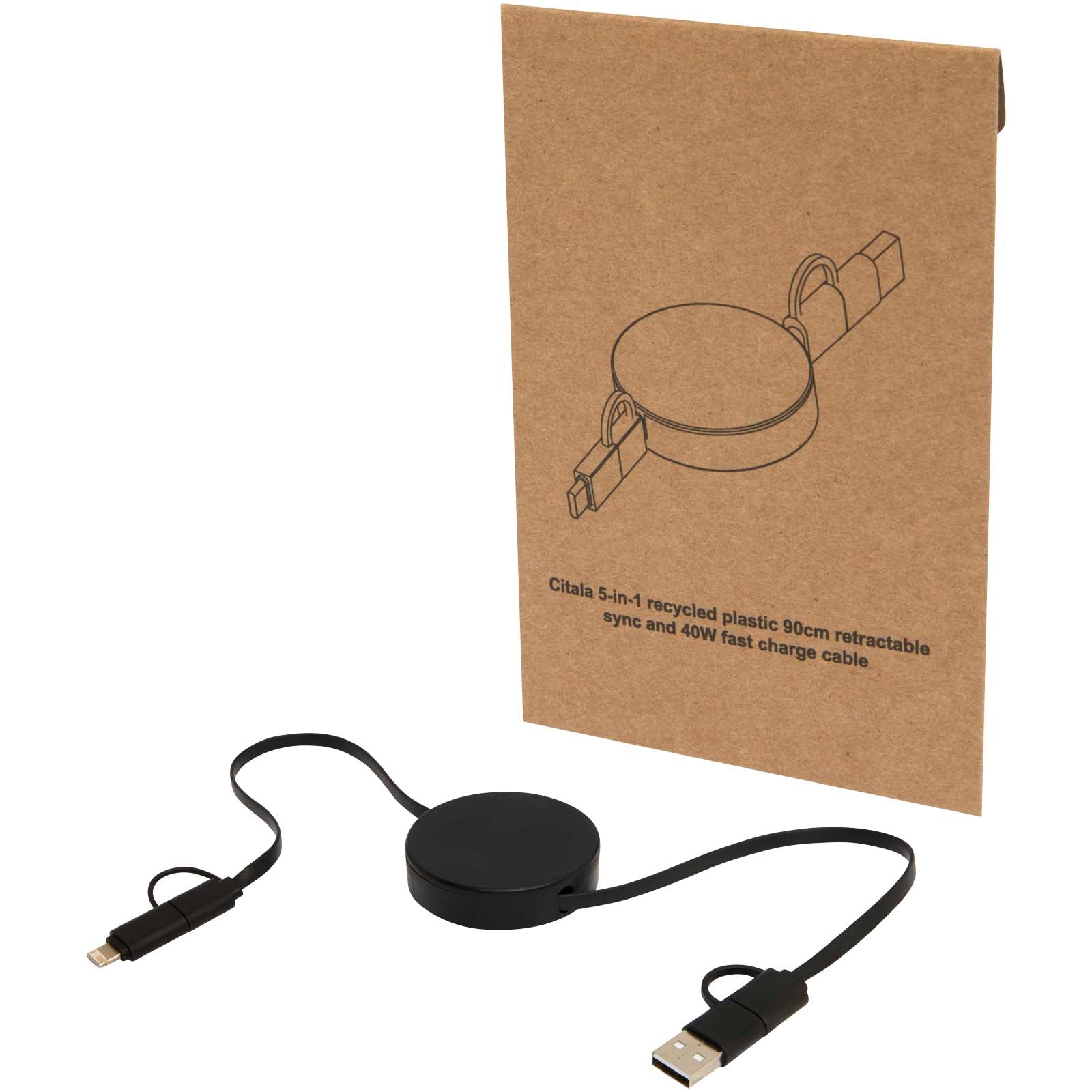 Citala 90 cm 5-in-1 Kabel aus recyceltem Kunststoff für Datenübertragung und 40W Schnellladung – Schwarz