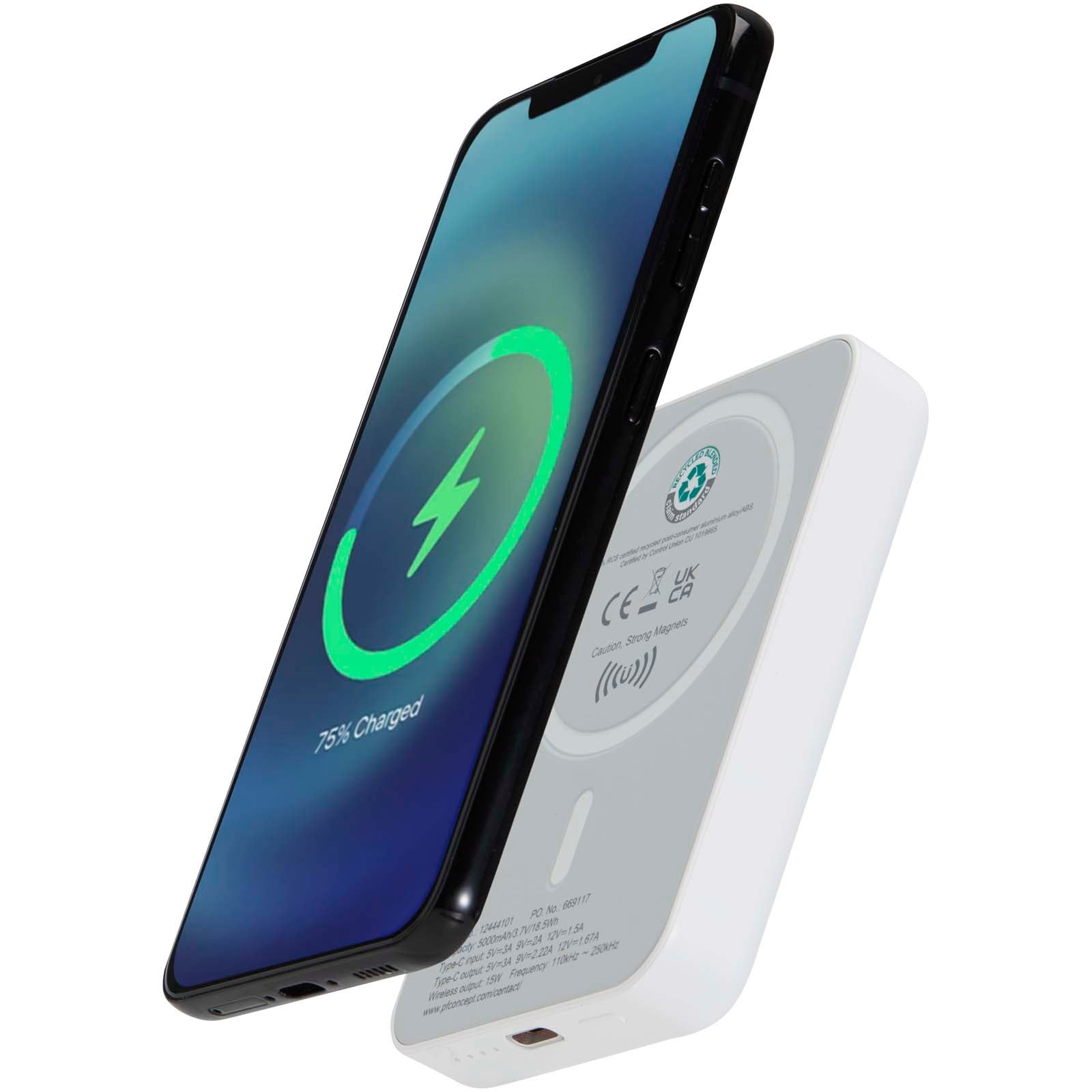 Acrab 15 W 5.000 mAh magnetische kabellose Powerbank mit 20 W PD aus recyceltem Kunststoff – Weiss