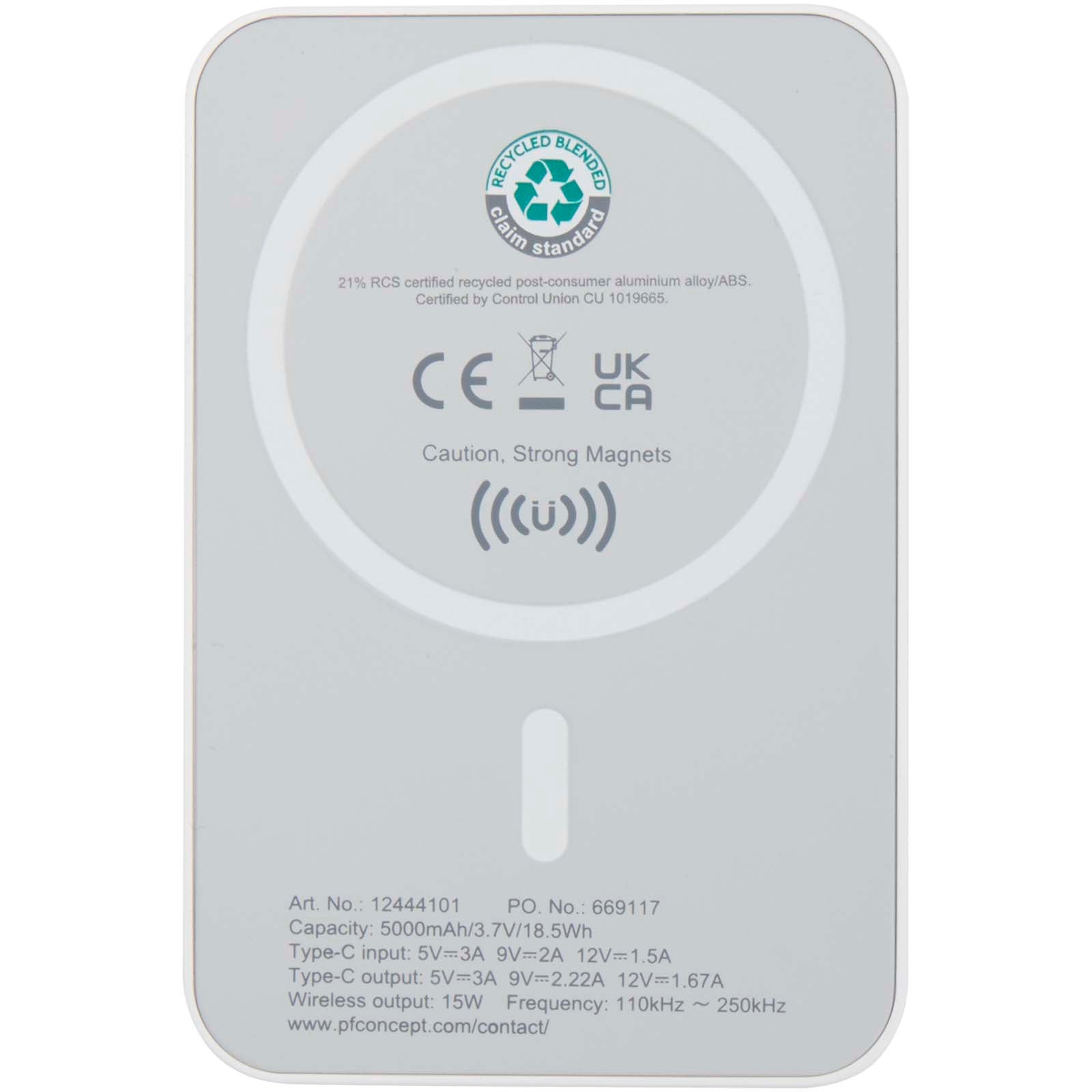 Acrab 15 W 5.000 mAh magnetische kabellose Powerbank mit 20 W PD aus recyceltem Kunststoff