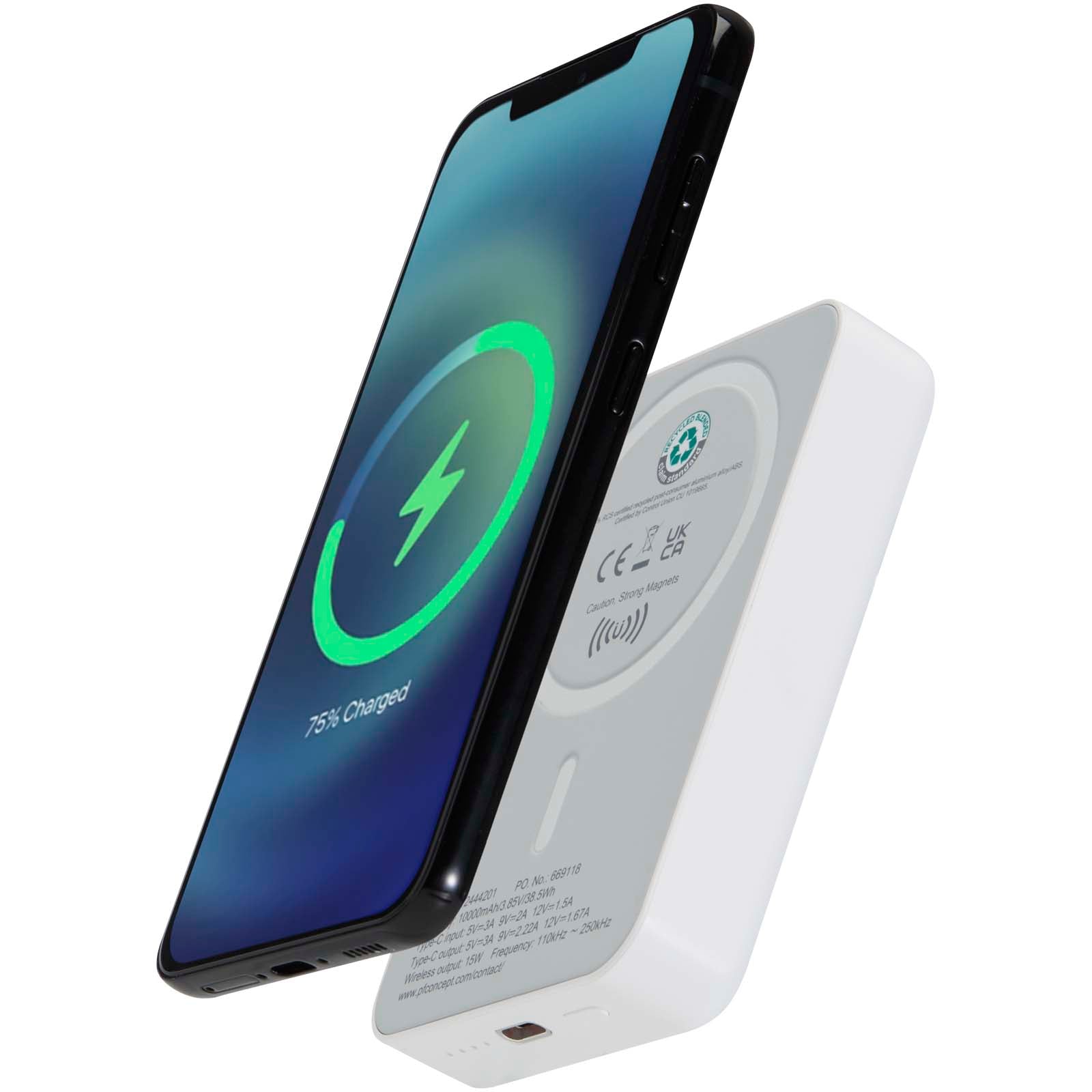 Acrab 15 W 10.000 mAh magnetische kabellose Powerbank mit 20 W PD aus recyceltem Kunststoff – Weiss