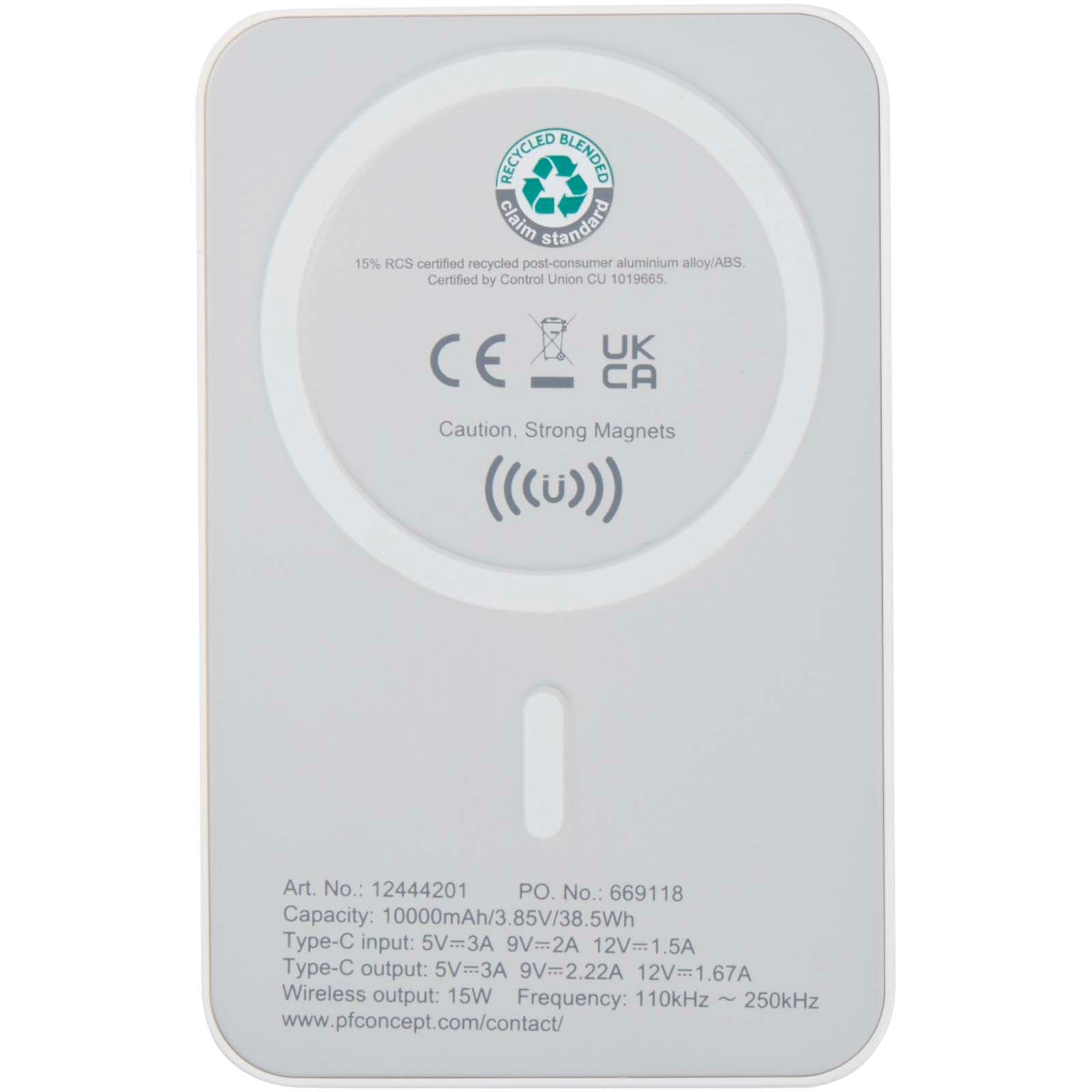 Acrab 15 W 10.000 mAh magnetische kabellose Powerbank mit 20 W PD aus recyceltem Kunststoff
