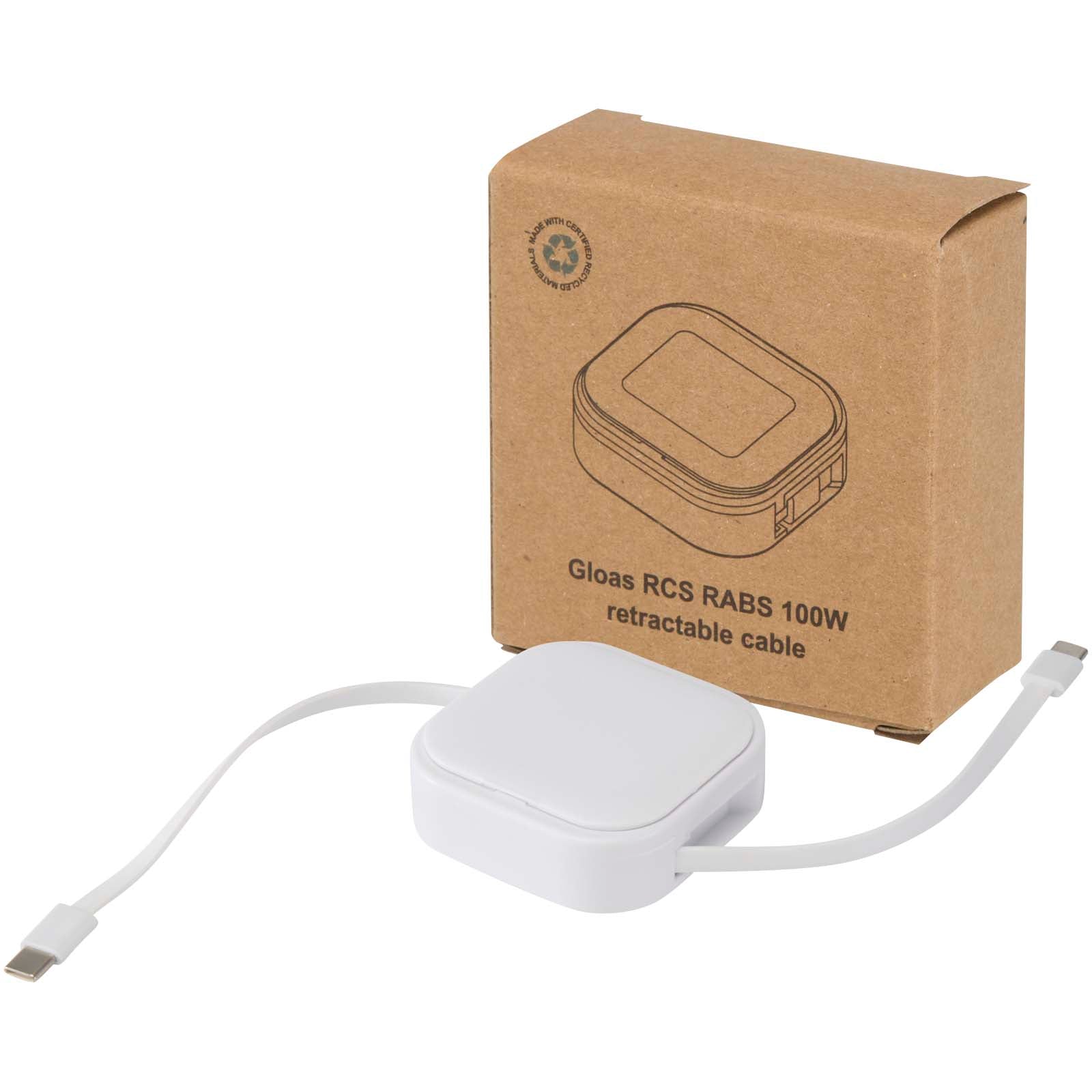 Gloas Aufrollbares 5 in 1 Kabel aus Recyclingmaterial mit Datensynchronisierung und 100 W Schnellladefunktion sowie Smartphon – Weiss