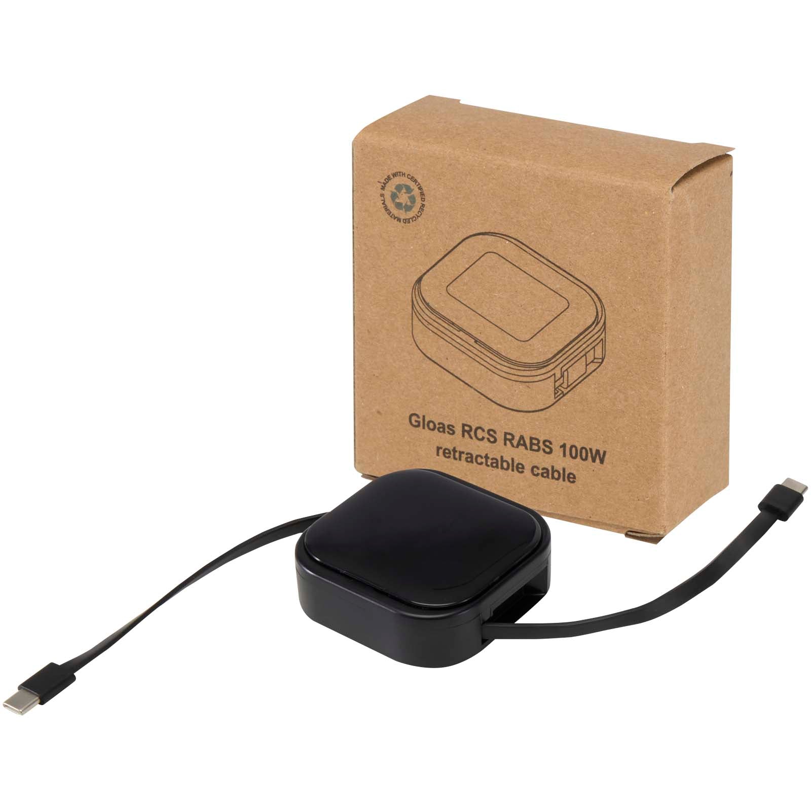 Gloas Aufrollbares 5 in 1 Kabel aus Recyclingmaterial mit Datensynchronisierung und 100 W Schnellladefunktion sowie Smartphon – Schwarz