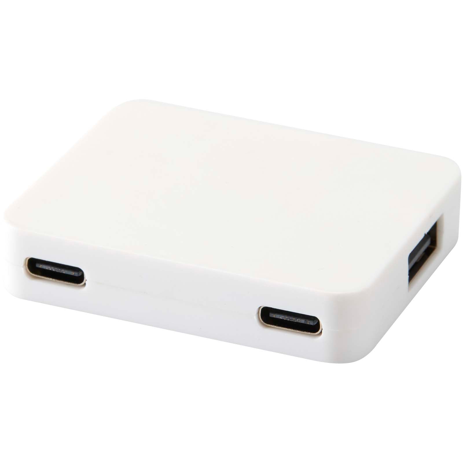 Gaia 4 Port USB Hub mit USB-A- und Typ-C-Ausgang und zwei Eingängen aus recyceltem Kunststoff – Weiss