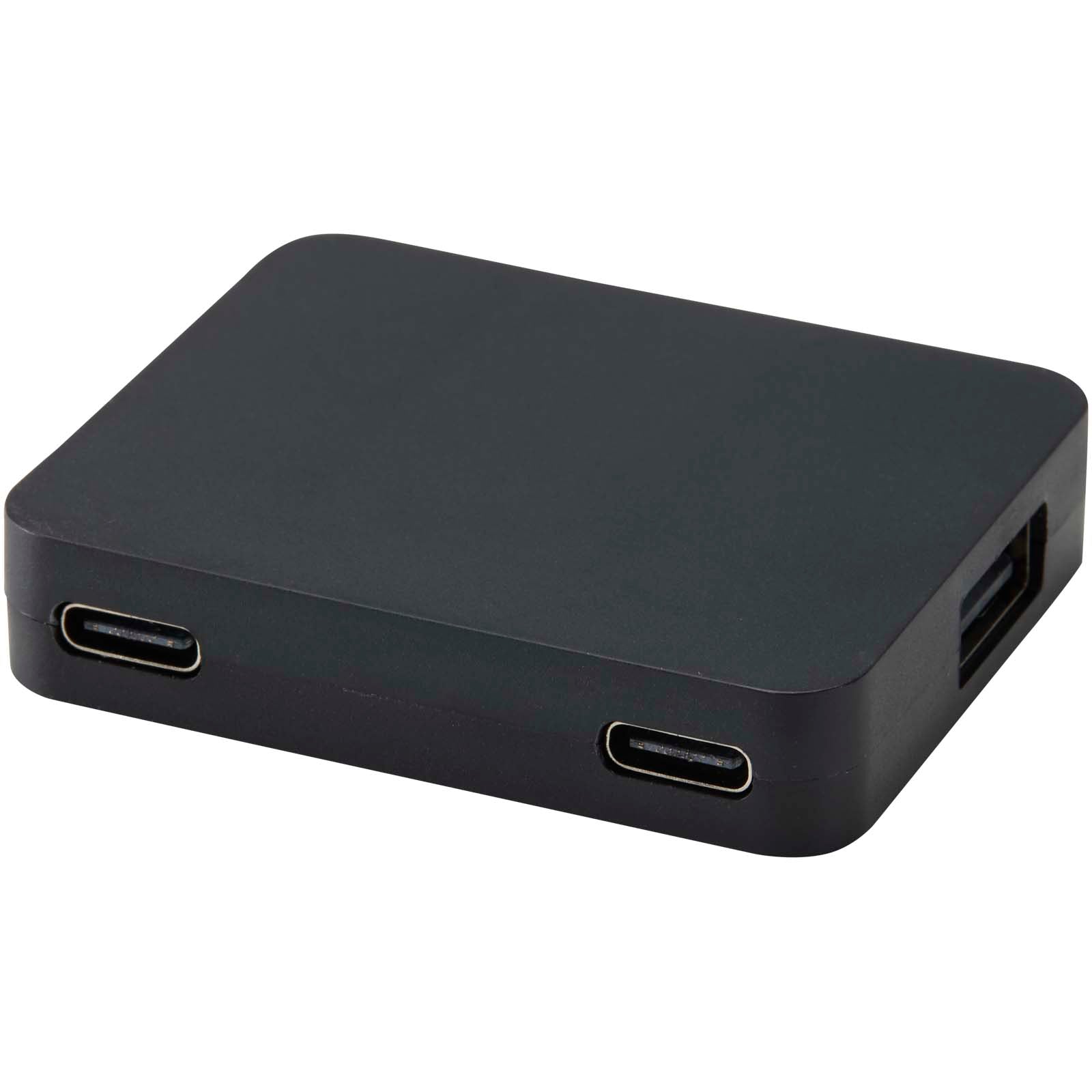 Gaia 4 Port USB Hub mit USB-A- und Typ-C-Ausgang und zwei Eingängen aus recyceltem Kunststoff – Schwarz
