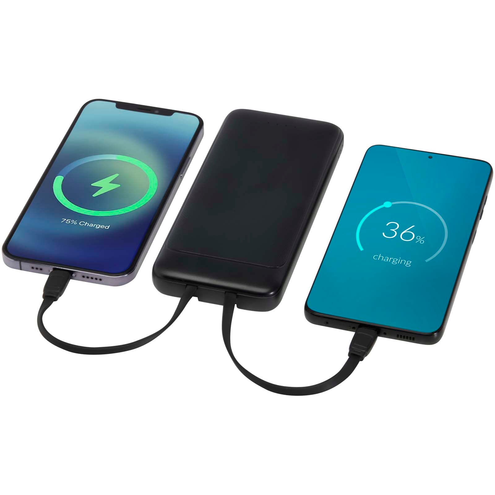 Adhil 10 W 10.000 mAh Powerbank aus recyceltem Kunststoff mit 2 integrierten Kabeln