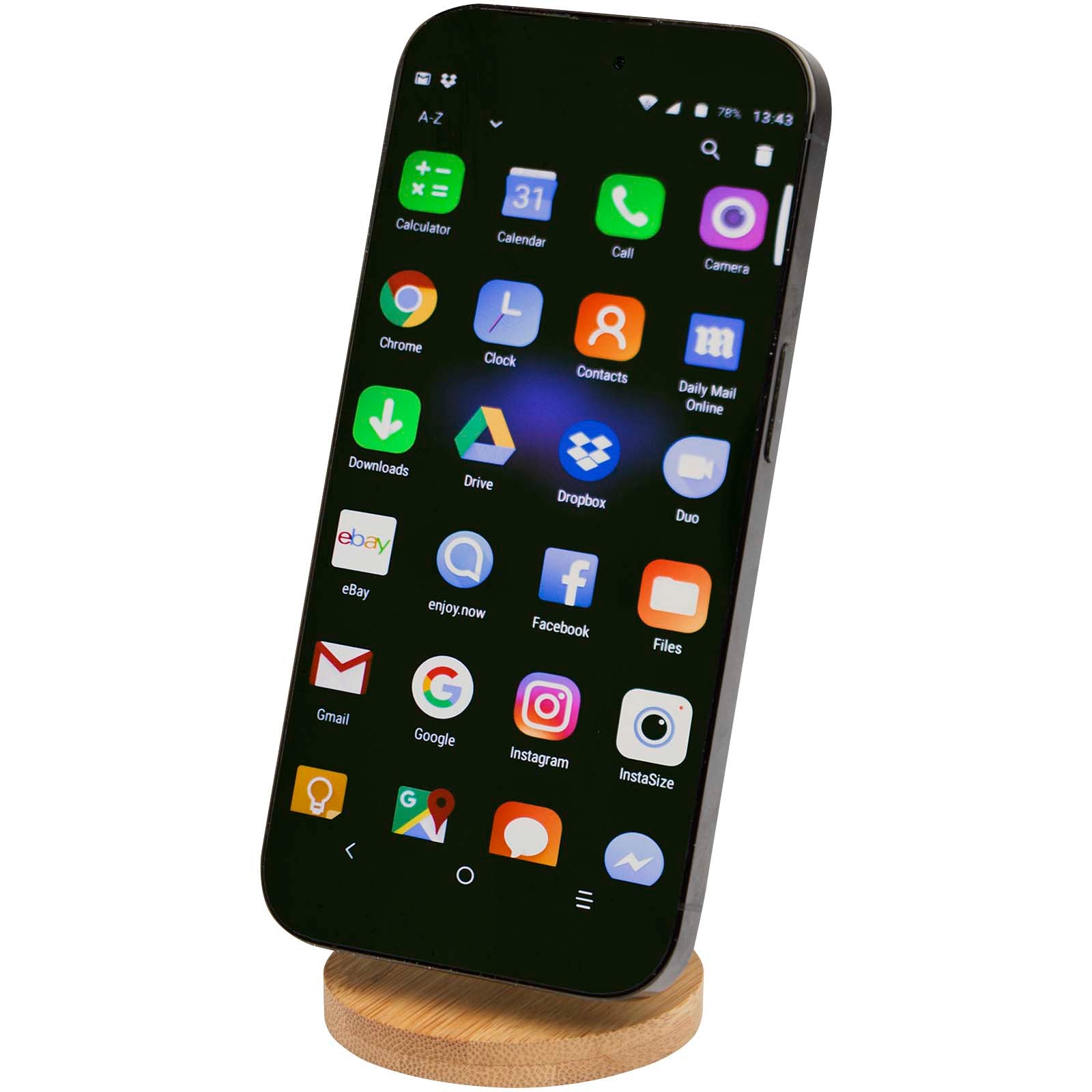 Alcor Klappbare magnetische Smartphonehalterung aus recyceltem Kunststoff mit Bambusdetails – Schwarz