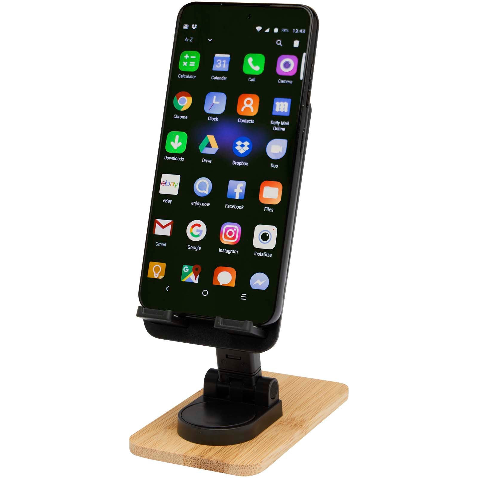 Alfirk Klappbare Smartphonehalterung  aus recyceltem Kunststoff mit Bambusdetails – Schwarz