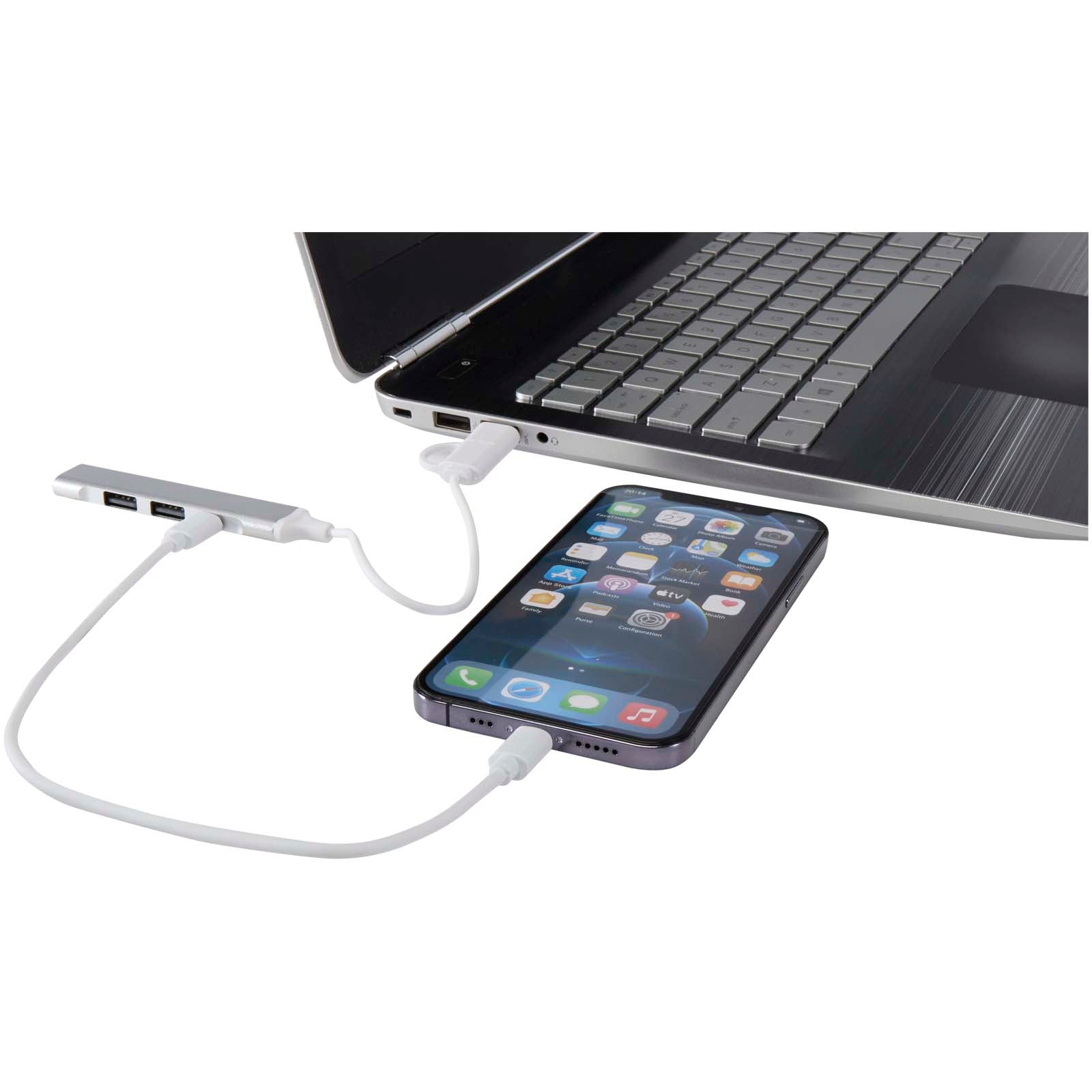Alkaid 4 Port Hub aus recyceltem Aluminium mit USB-A- und Typ-C-Anschlüssen und zwei Eingängen
