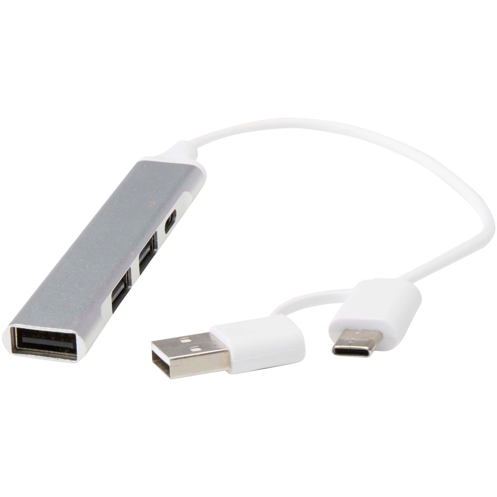Alkaid 4 Port Hub aus recyceltem Aluminium mit USB-A- und Typ-C-Anschlüssen und zwei Eingängen