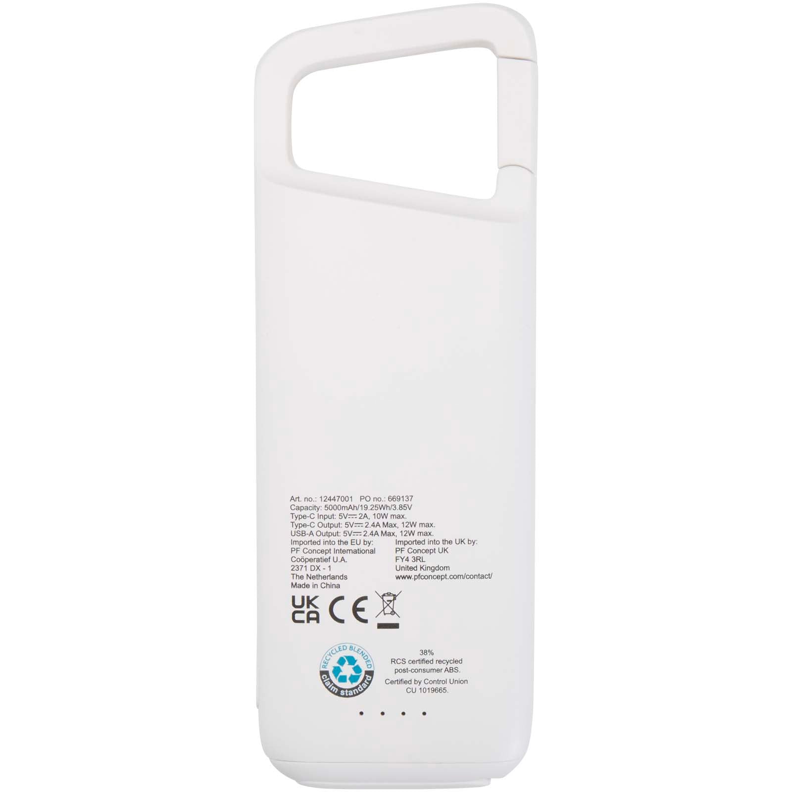Alkes 12 W 5.000 mAh wasserfeste Powerbank aus recyceltem Kunststoff mit Karabinerhaken