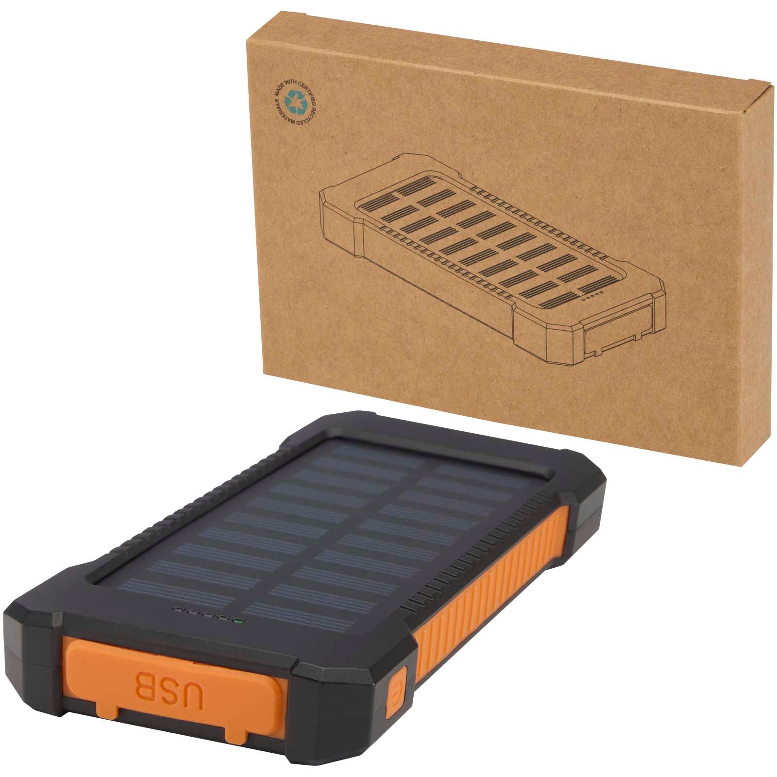 Altair 10 W 5000 mAh robuste Solar Powerbank aus recyceltem Kunststoff mit integrierter Taschenlampe – Schwarz