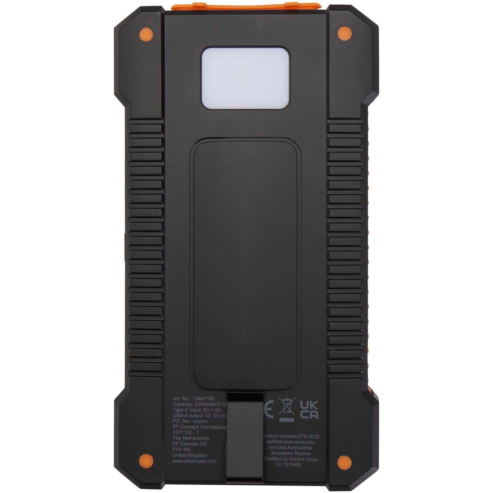Altair 10 W 5000 mAh robuste Solar Powerbank aus recyceltem Kunststoff mit integrierter Taschenlampe