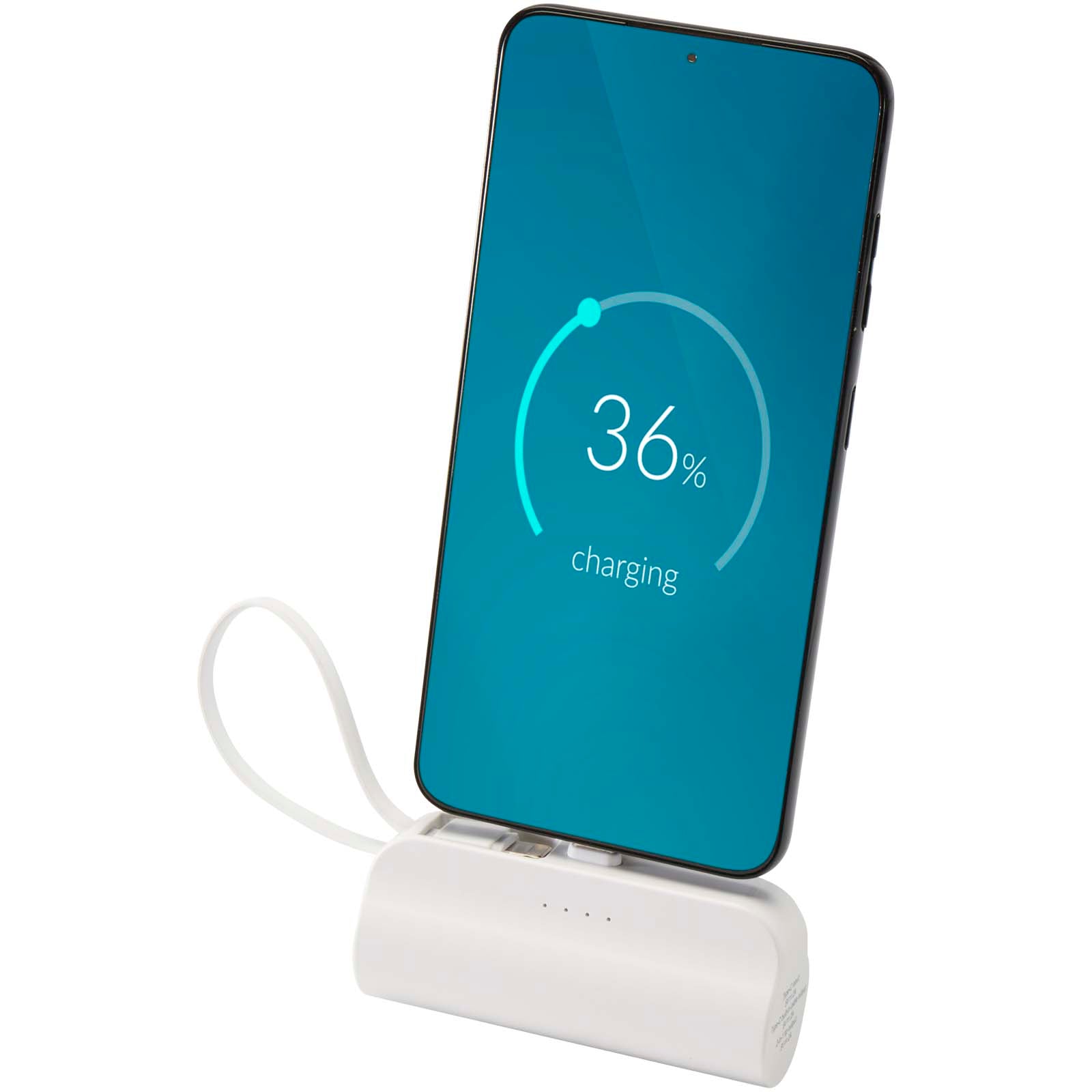 Alnair 10 W 5000 mAh Typ C Powerbank aus recyceltem Kunststoff mit integriertem Klappständer und 2 in 1 Kabel – Weiss