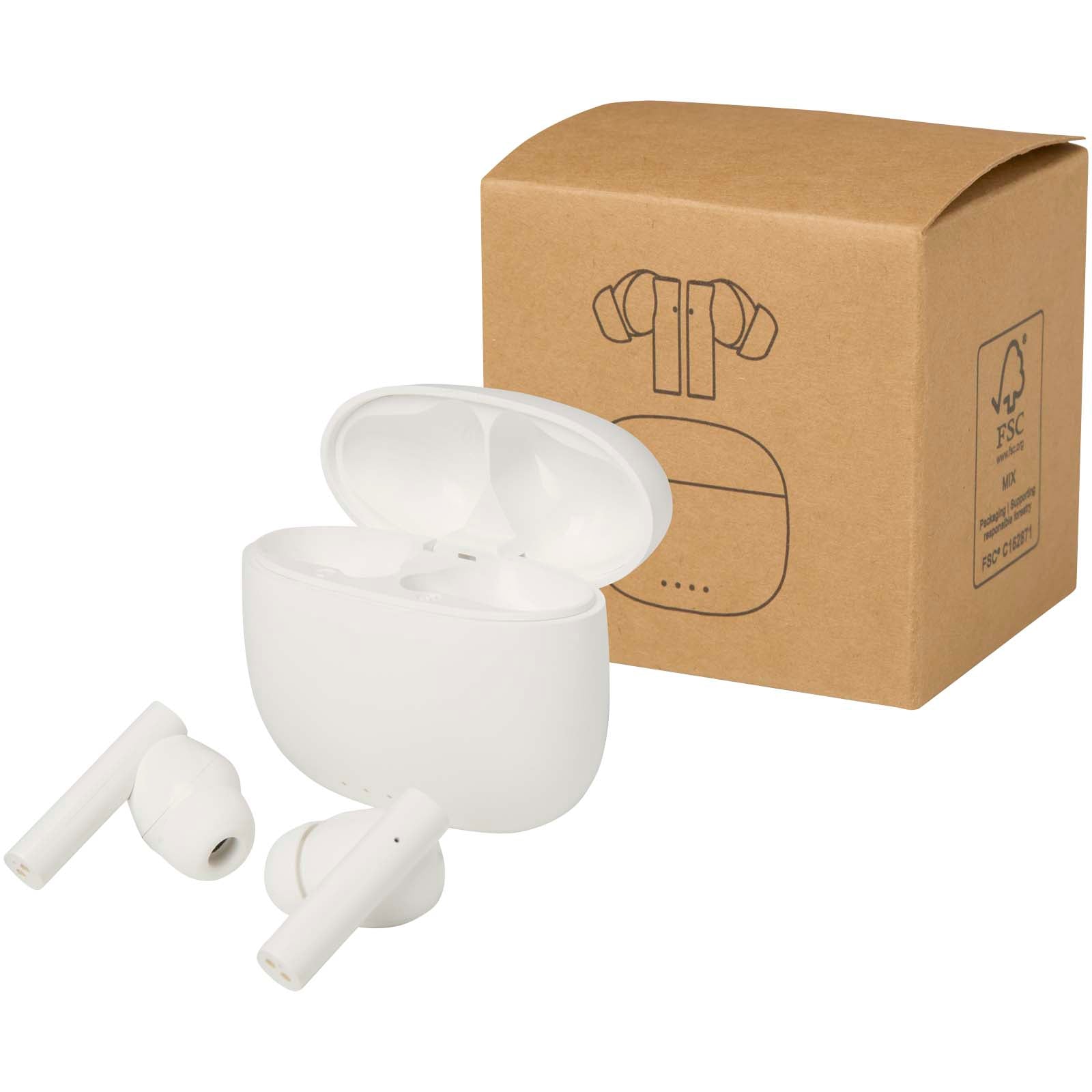 Alterf True Wireless Bluetooth® Headset aus recyceltem Kunststoff mit Silikon-Ohrstöpseln – Weiss
