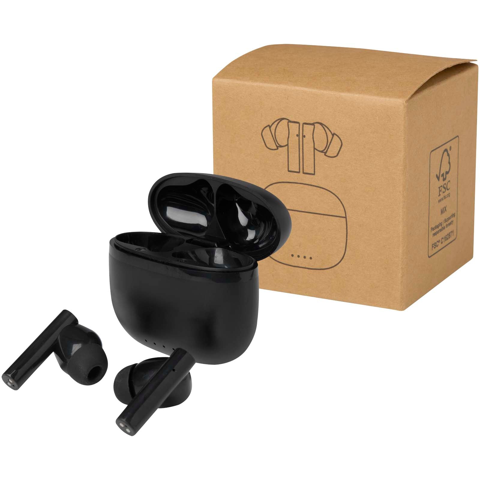 Alterf True Wireless Bluetooth® Headset aus recyceltem Kunststoff mit Silikon-Ohrstöpseln – Schwarz