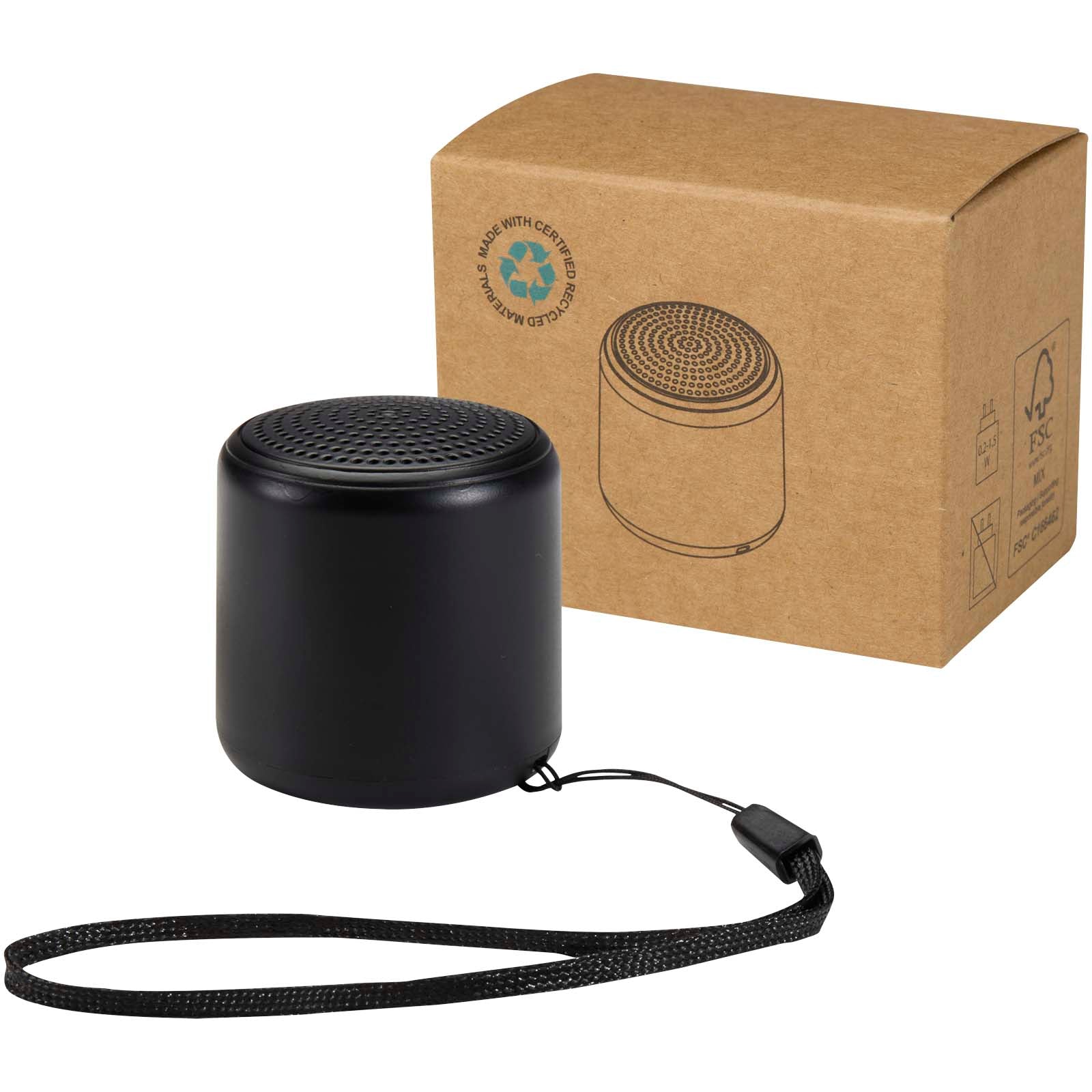 Velkis 3 W Bluetooth® Lautsprecher aus recyceltem Kunststoff – Schwarz