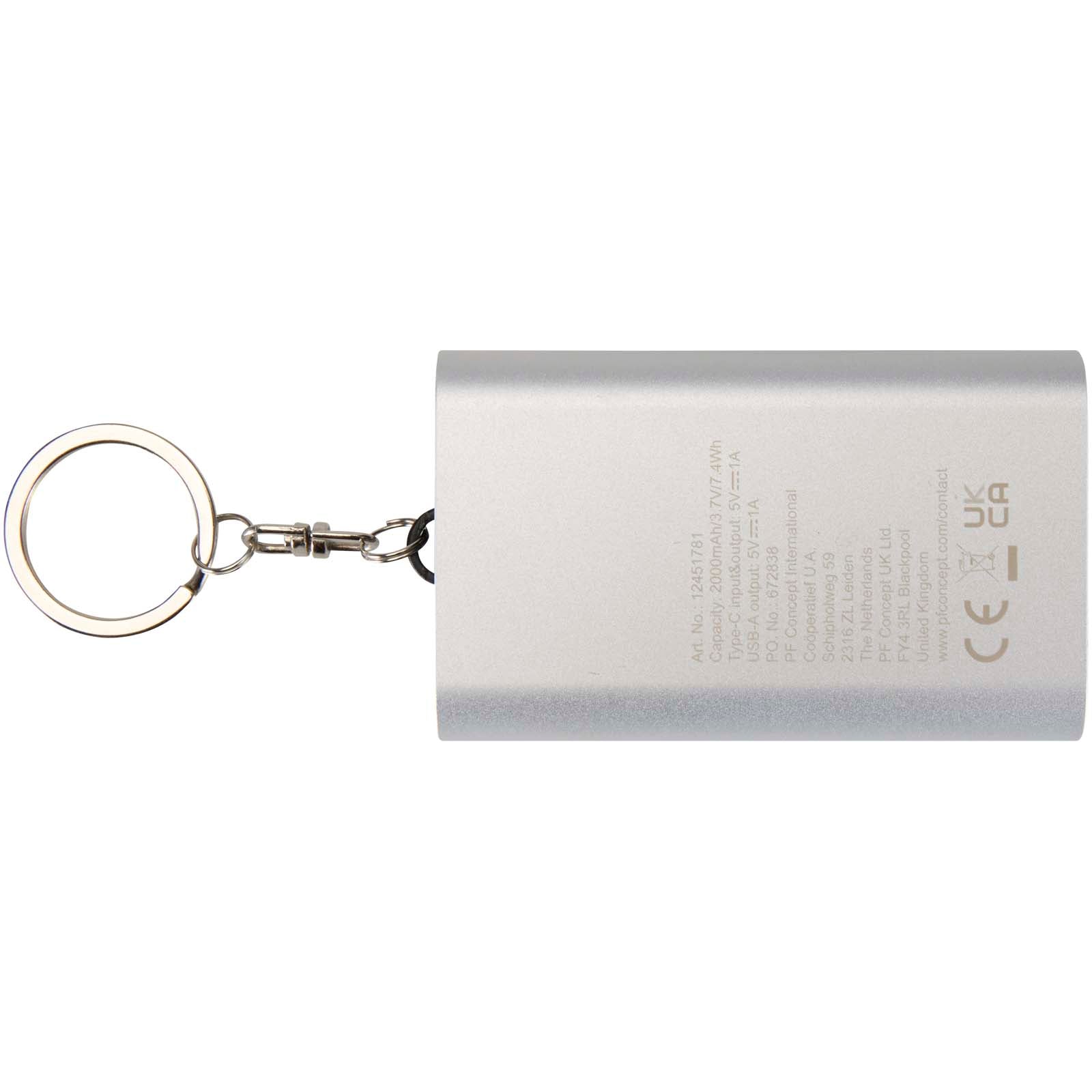 Arcturus 2000 mAh Powerbank aus recyceltem Aluminium mit Schlüsselanhänger