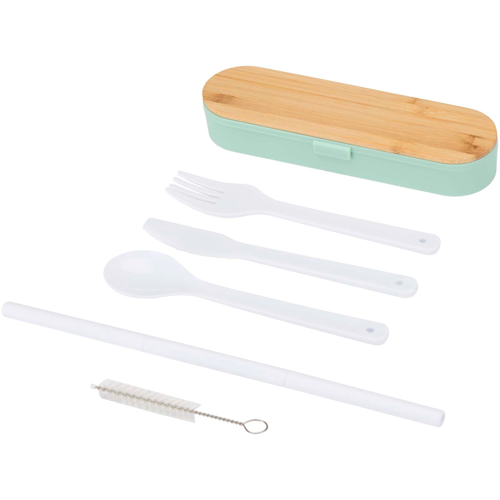 Runa Besteckset mit Bambusdeckel – Mintgrün