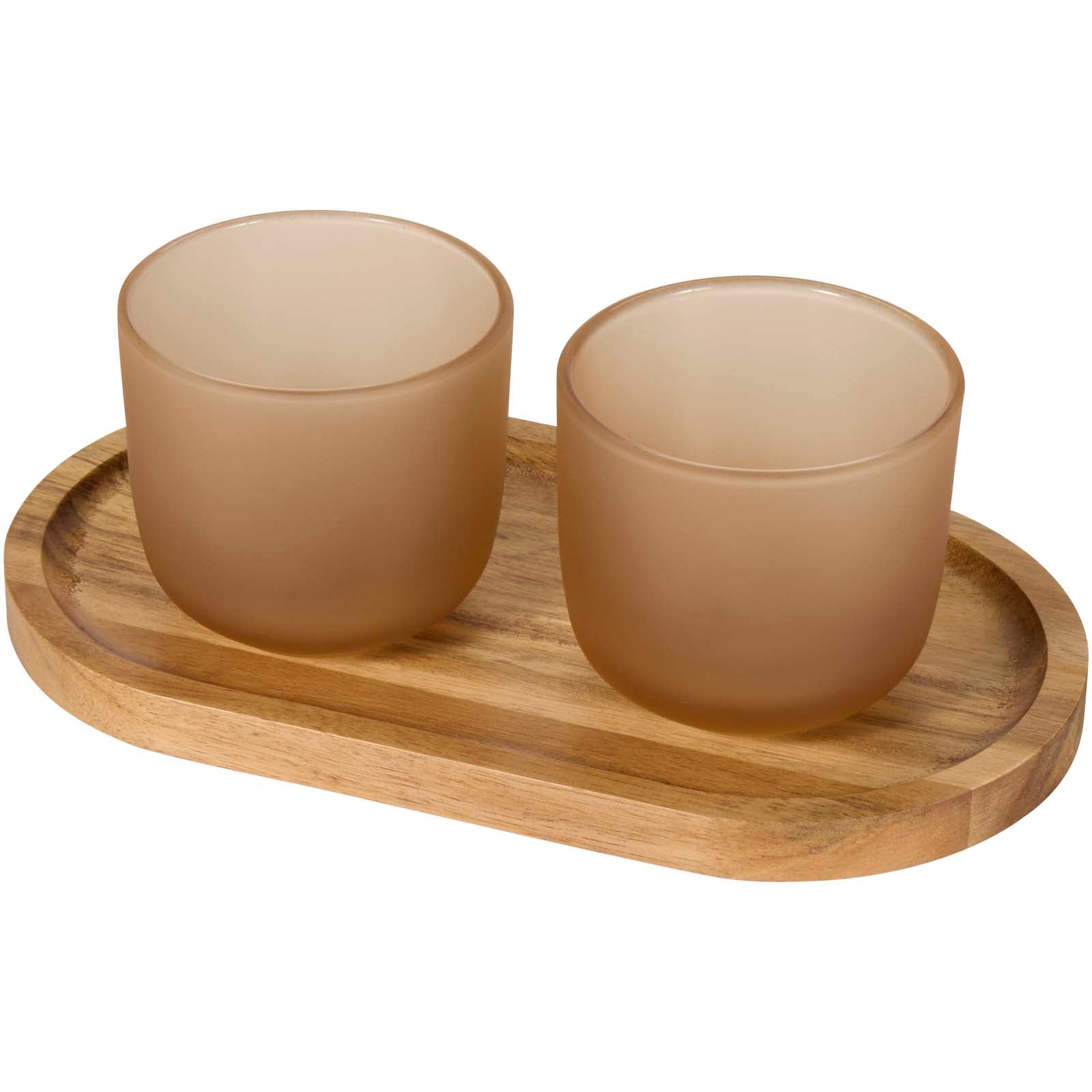 Male Set aus Holztablett und Glastassen, matt – Oatmeal